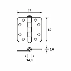 AXA 1607-09-23/E Scharnier - topcoat - 89 x 89 x 3mm