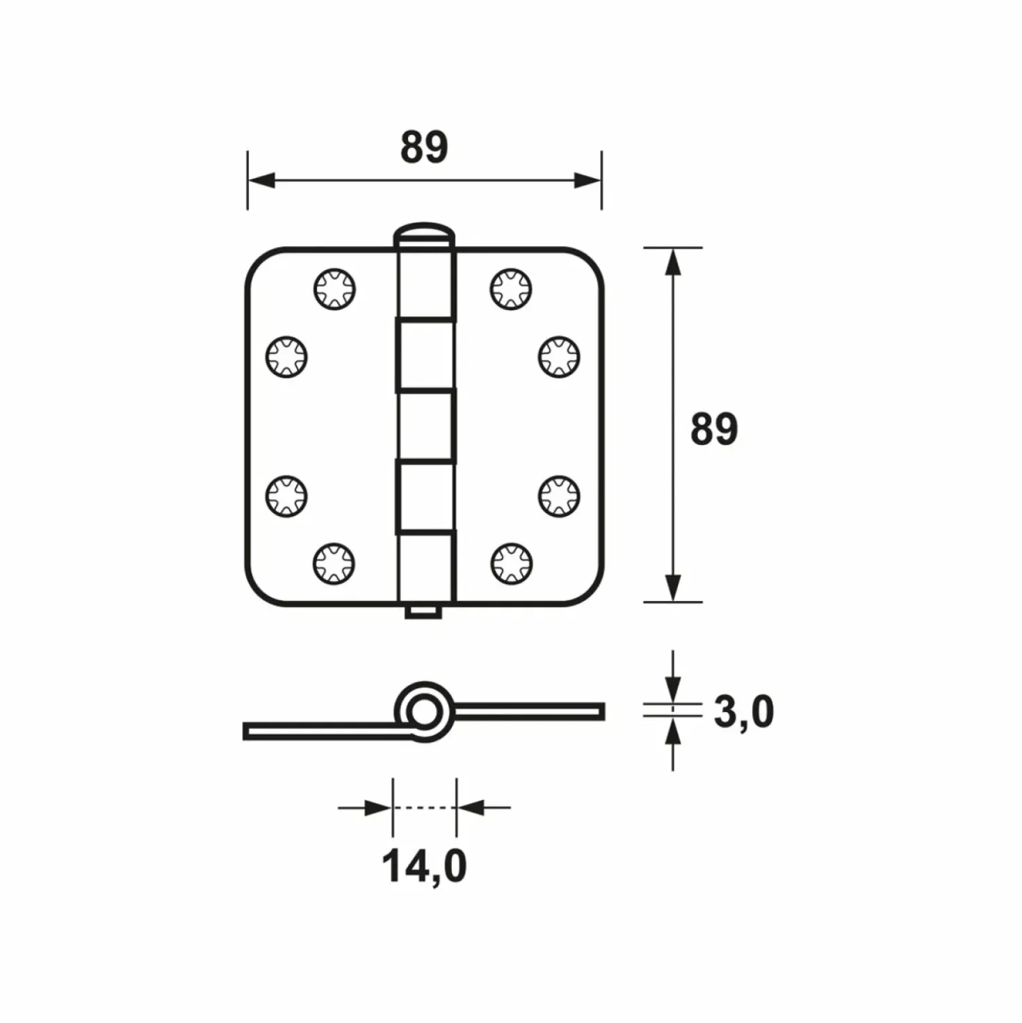 AXA 1607-09-23/E Scharnier - topcoat - 89 x 89 x 3mm