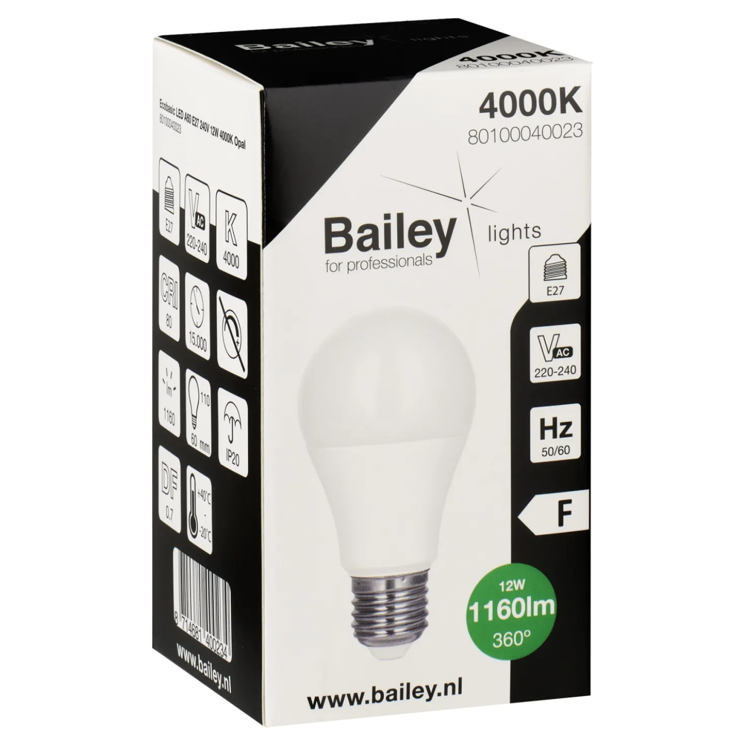 Bailey LED Ecobasic A60 E27 12W (81W) 1160lm 840 Opaal
