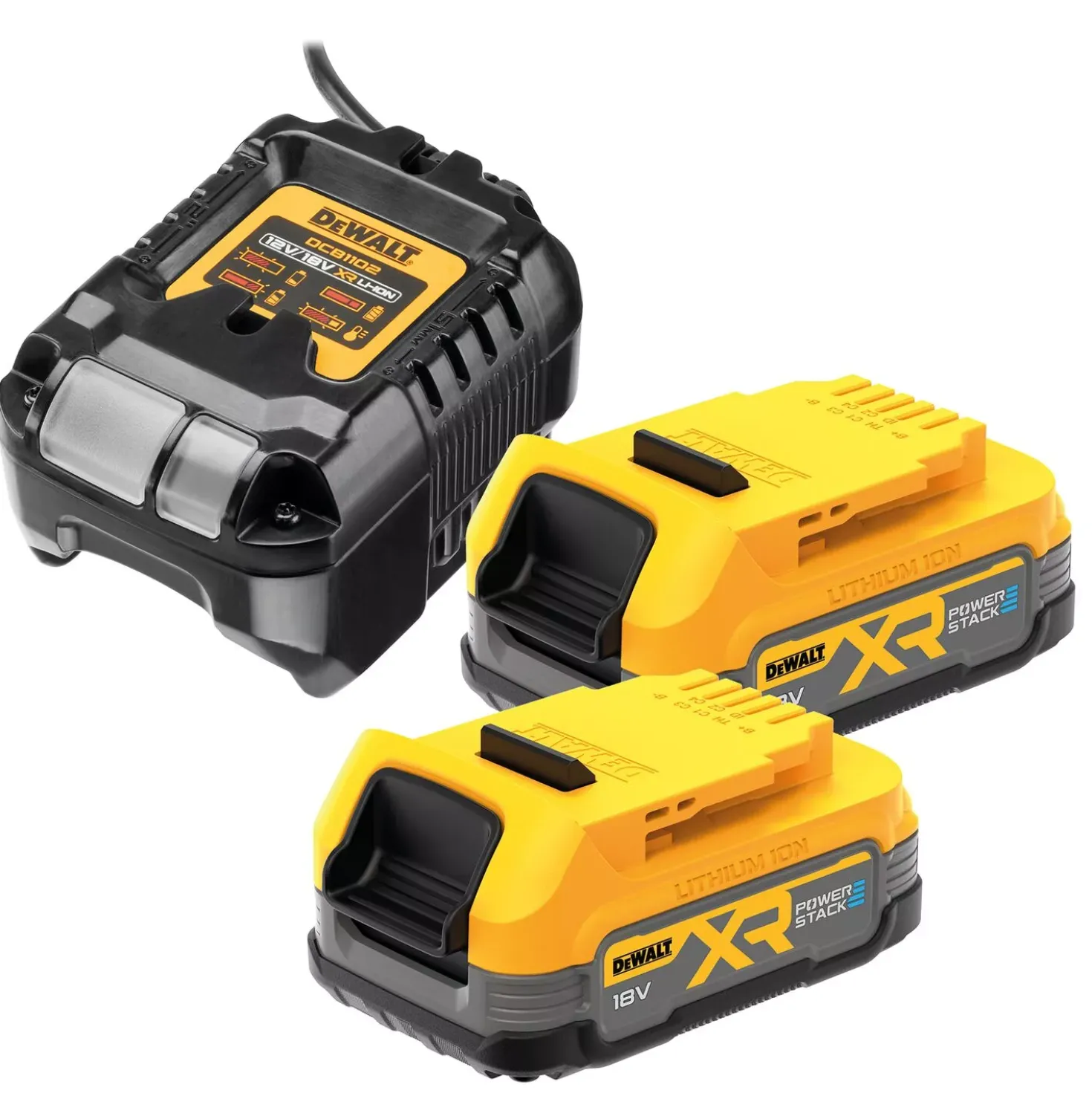 DeWALT DCB1102E2 18V Li-ion accu starter set (2x 1.7Ah POWERSTACK) + lader