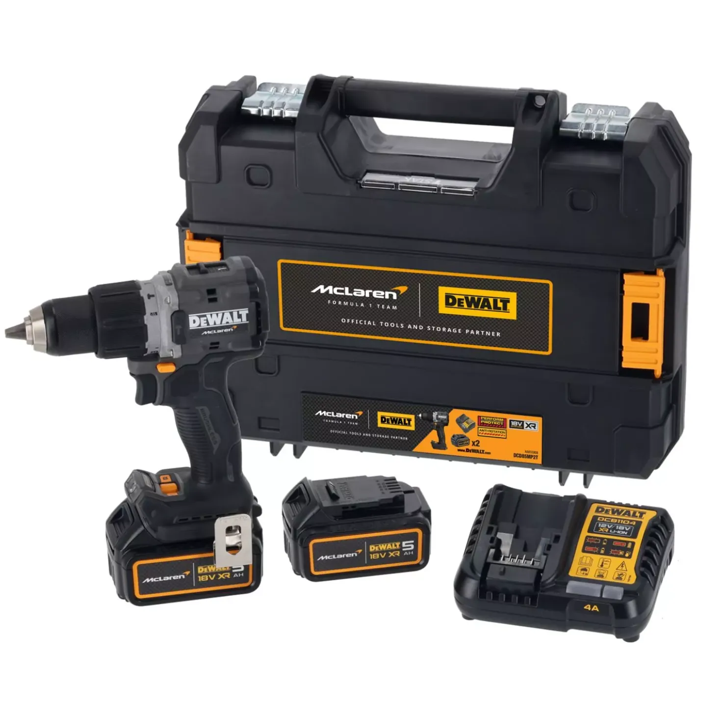 DeWALT DCD85MP2T-QW 18V Li-ion accu compacte klopboor-/schroemachine set (2x 5.0Ah accu) in TSTAK - McLaren edition