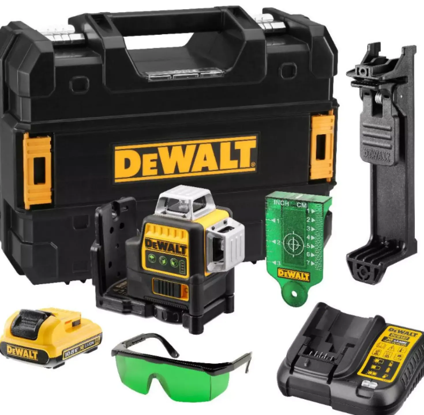 DeWALT DCE089D1G-QW 10.8V Li-Ion accu zelfnivellerende 3x 360º Multilijnlaser set (1x 2.0Ah accu) in koffer - 30m - groen