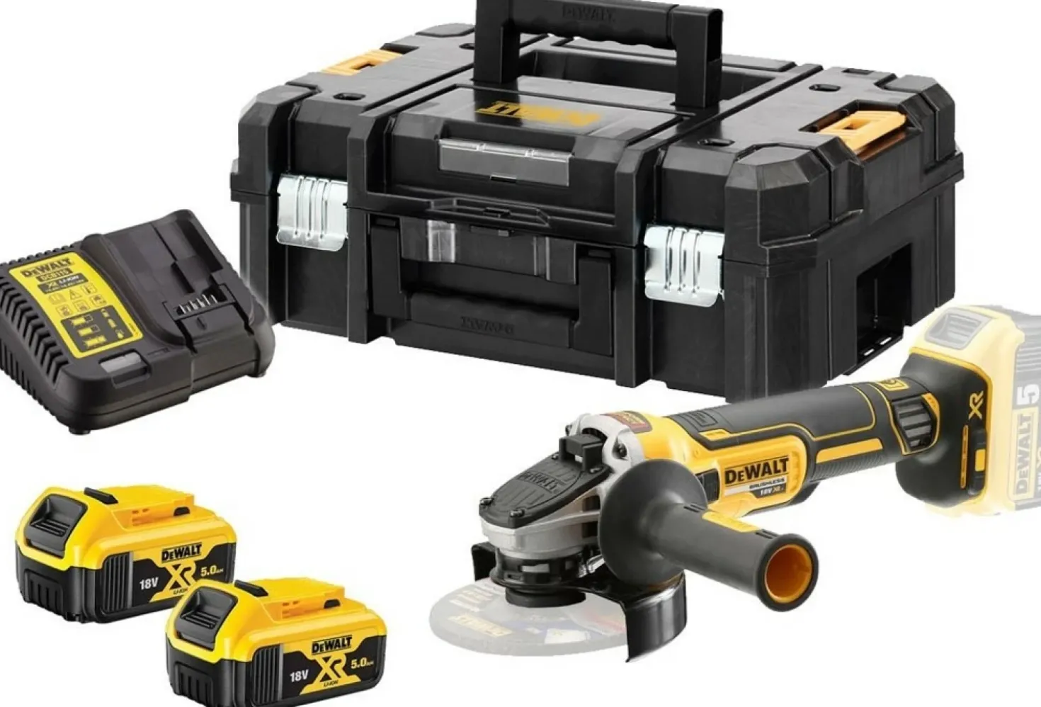 DeWALT DCG405P2-QW 18V Li-ion XR accu haakse slijper set (2x 5.0Ah) in TSTAK - 125mm - koolborstelloos