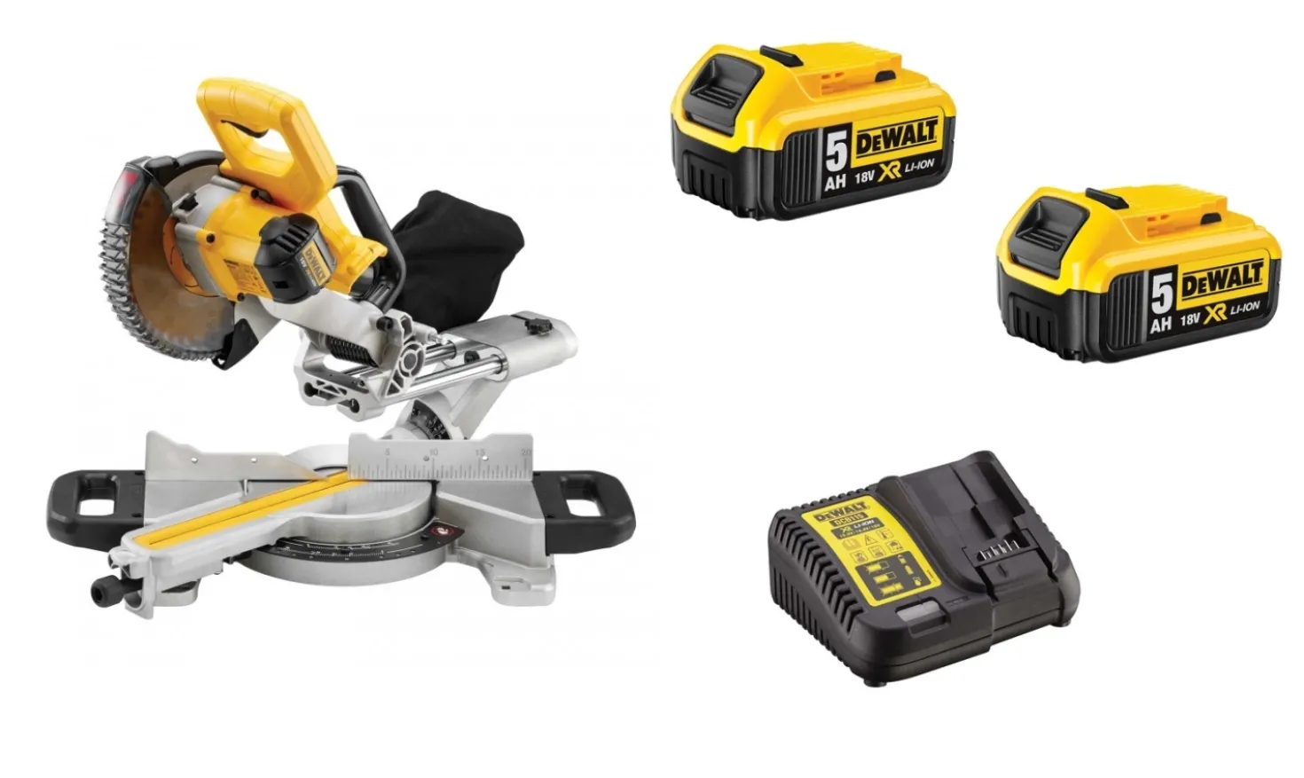 DeWALT DCS365P2 18V Li-Ion accu Afkortzaag set (2x 5,0Ah accu) - 184 x 16mm