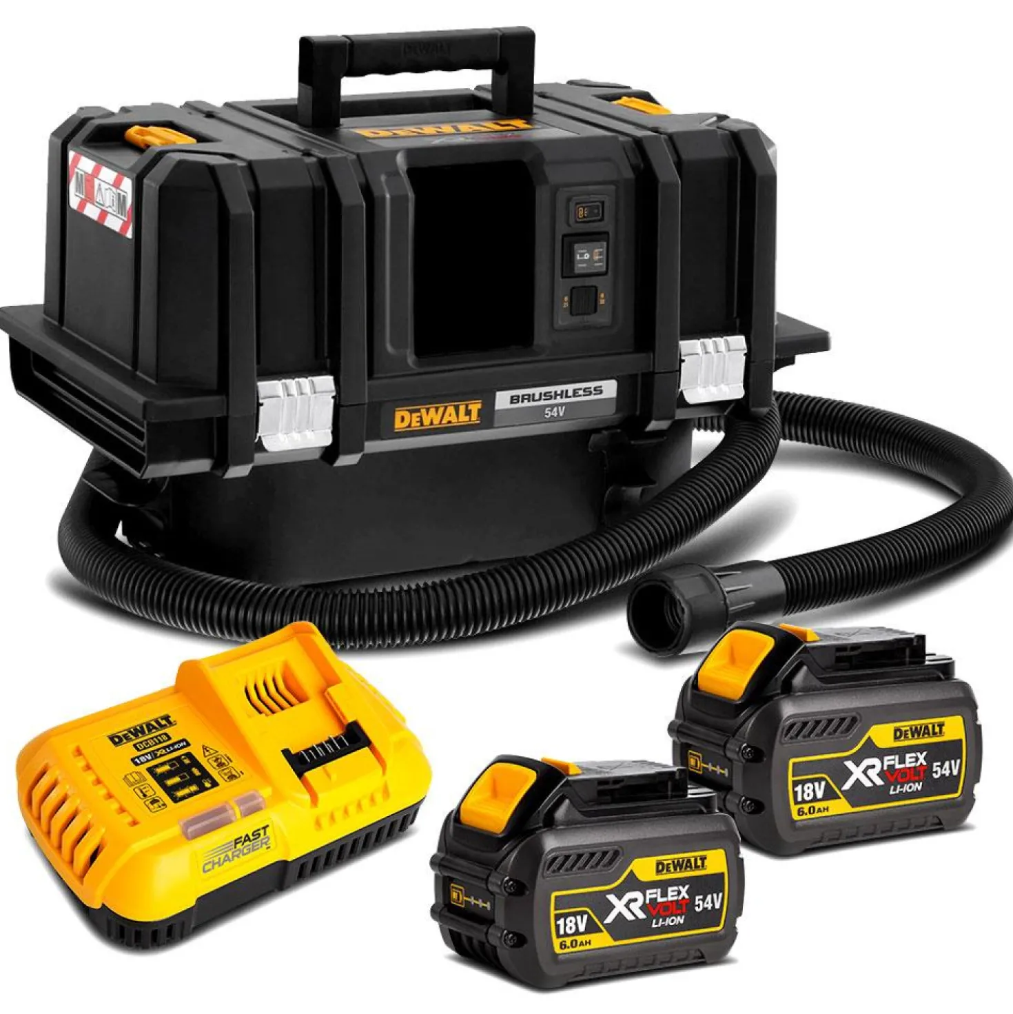 DeWALT DCV586MT2-QW 54V Li-ion XR FlexVolt accu bouwstofzuiger set (2x 6.0Ah) - Nat/Droog - 2000W - M-Klasse - 11L - Koolborstelloos