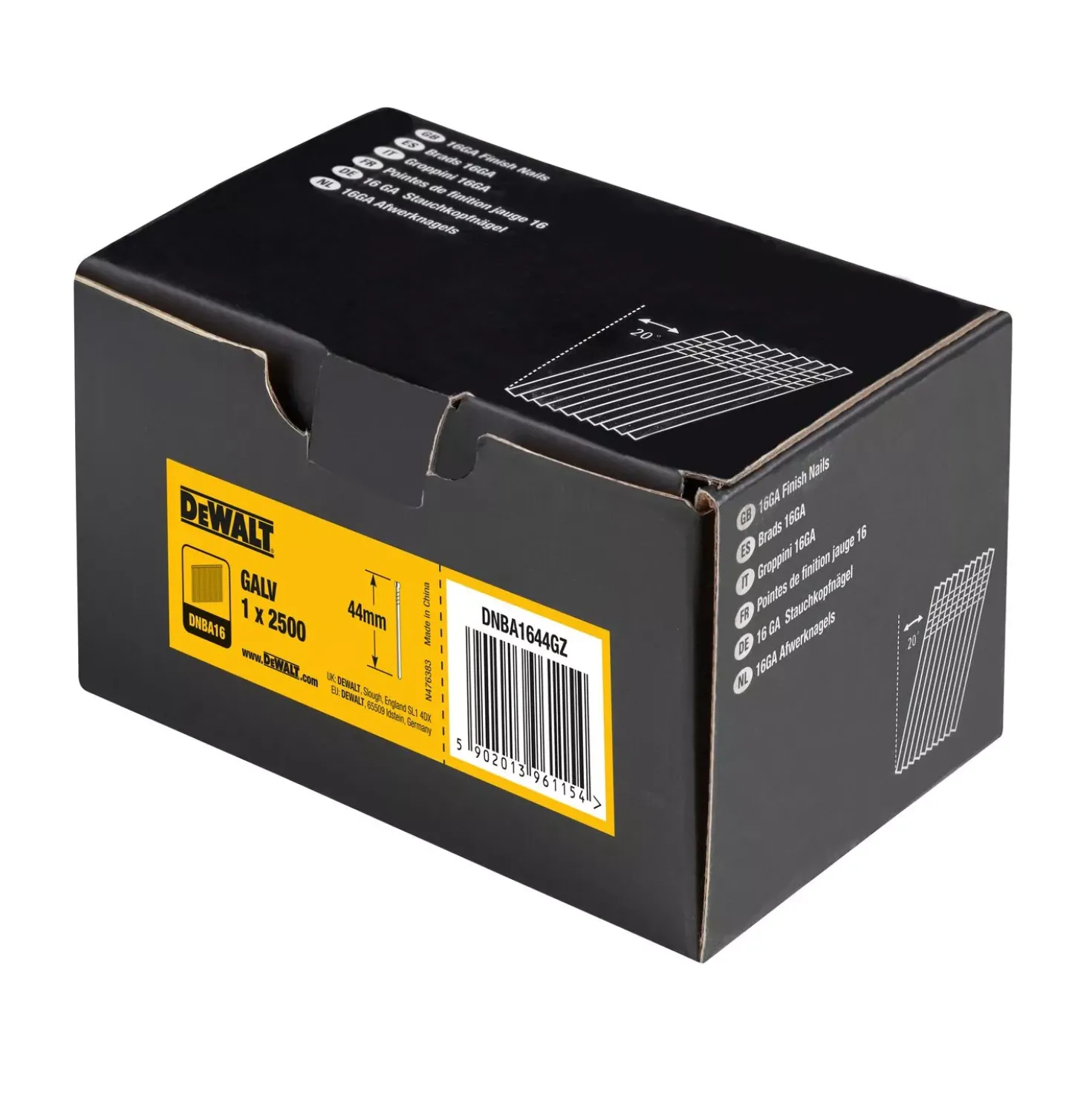 DeWALT DNBA1644GZ Gegalvaniseerde Brads schuin 20° - 16 Gauge - 1.6x44mm (2500st)