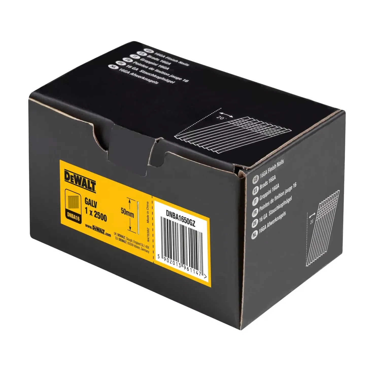 DeWALT DNBA1650GZ Gegalvaniseerde Brads schuin 20° - 16 Gauge - 1.6x50mm (2500st)