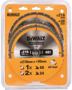 DeWALT DT1962-QZ 3-delige Construction Cirkelzaagbladen set - 216 x 30 x 24T / 40T - Hout (Met nagels)