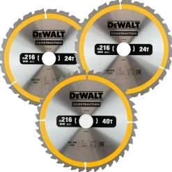 DeWALT DT1962-QZ 3-delige Construction Cirkelzaagbladen set - 216 x 30 x 24T / 40T - Hout (Met nagels)
