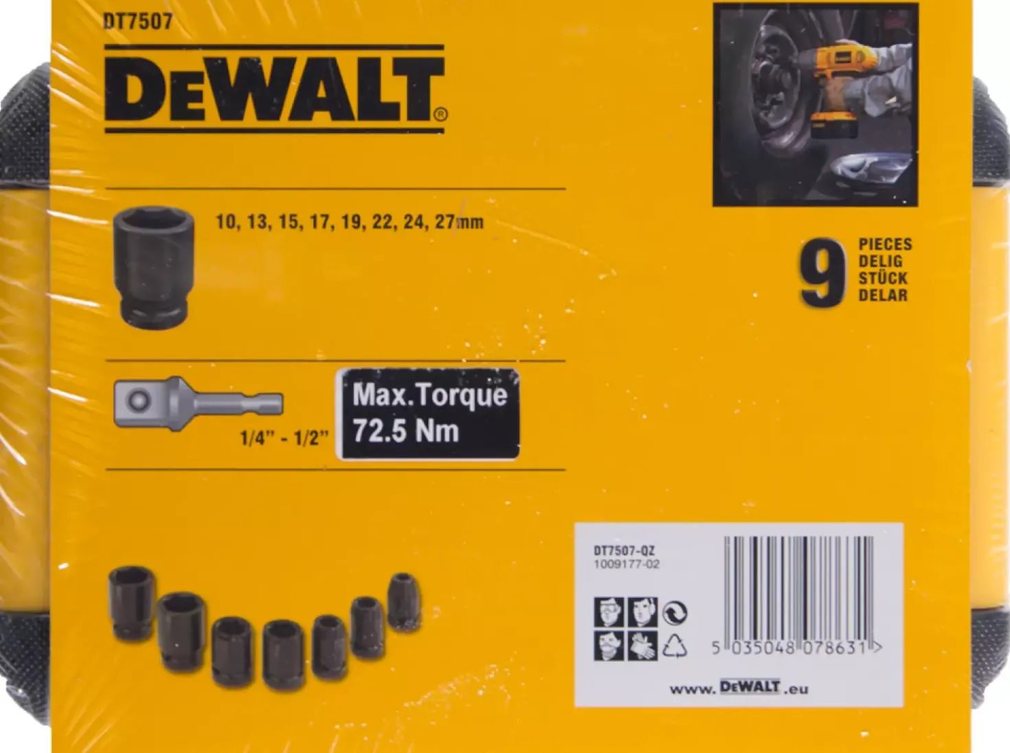 DeWALT DT7507-QZ Krachtdoppenset in cassette - 9-delig