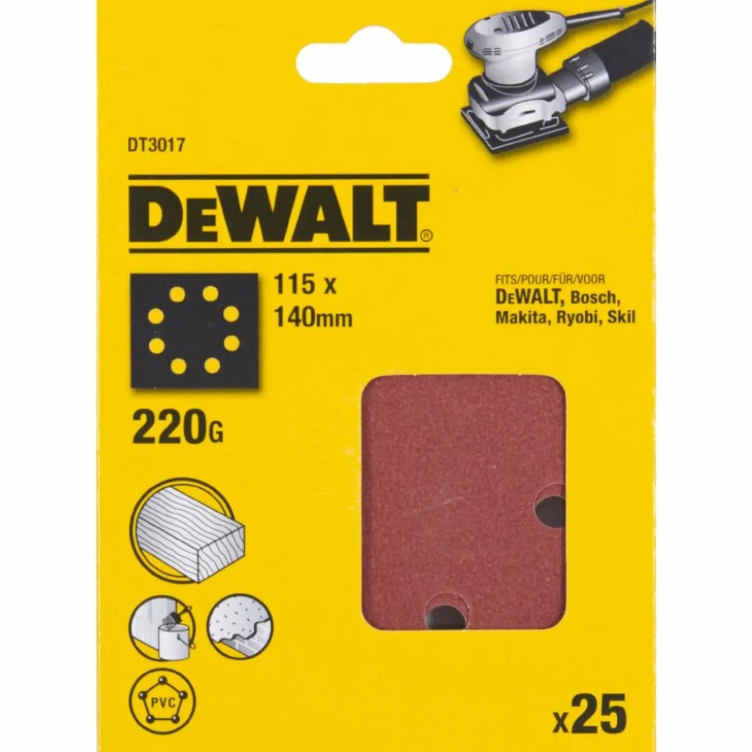 DeWALT Schuurvel - 115 x 140mm - 8 gaten - 25st