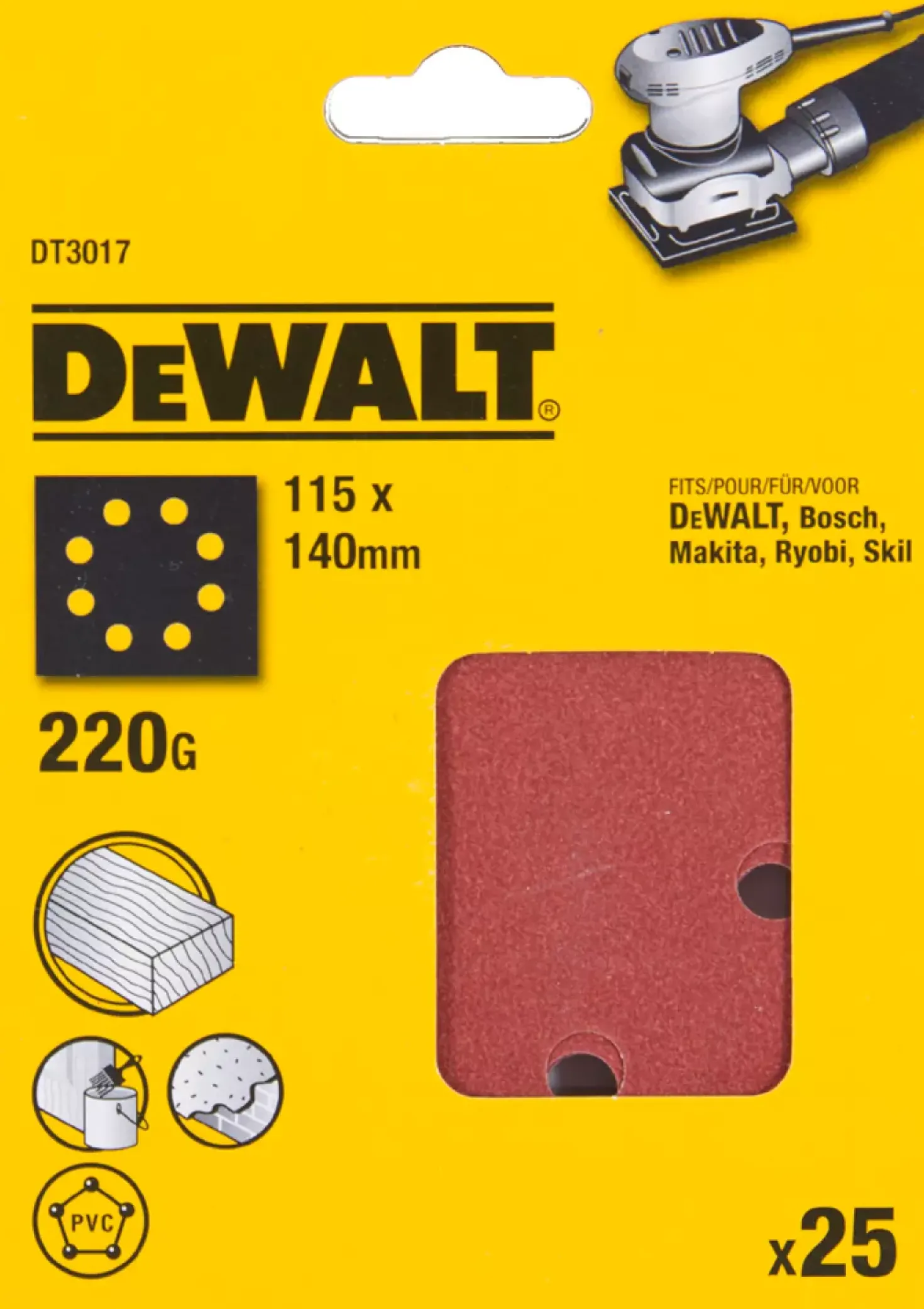 DeWALT Schuurvel - 115 x 140mm - 8 gaten - 25st