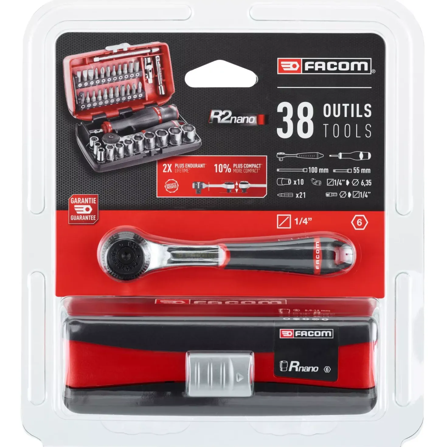 Facom R2NANOPB 38-delige Ratel- en doppenset in koffer - 1/4"