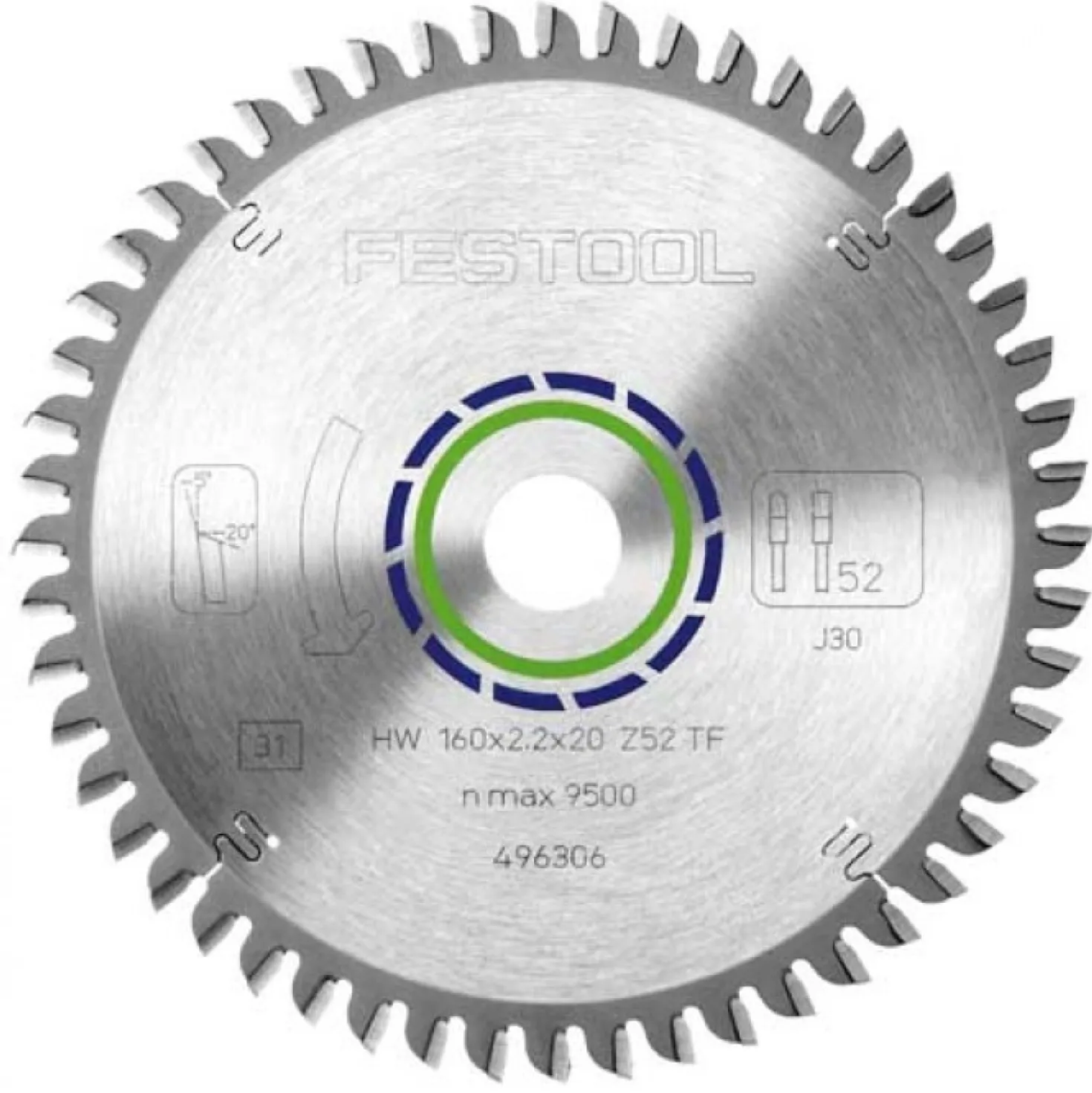 Festool 496306 / 160x2,2x20 TF52 Cirkelzaagblad - 160 x 20 x 52T - Aluminium