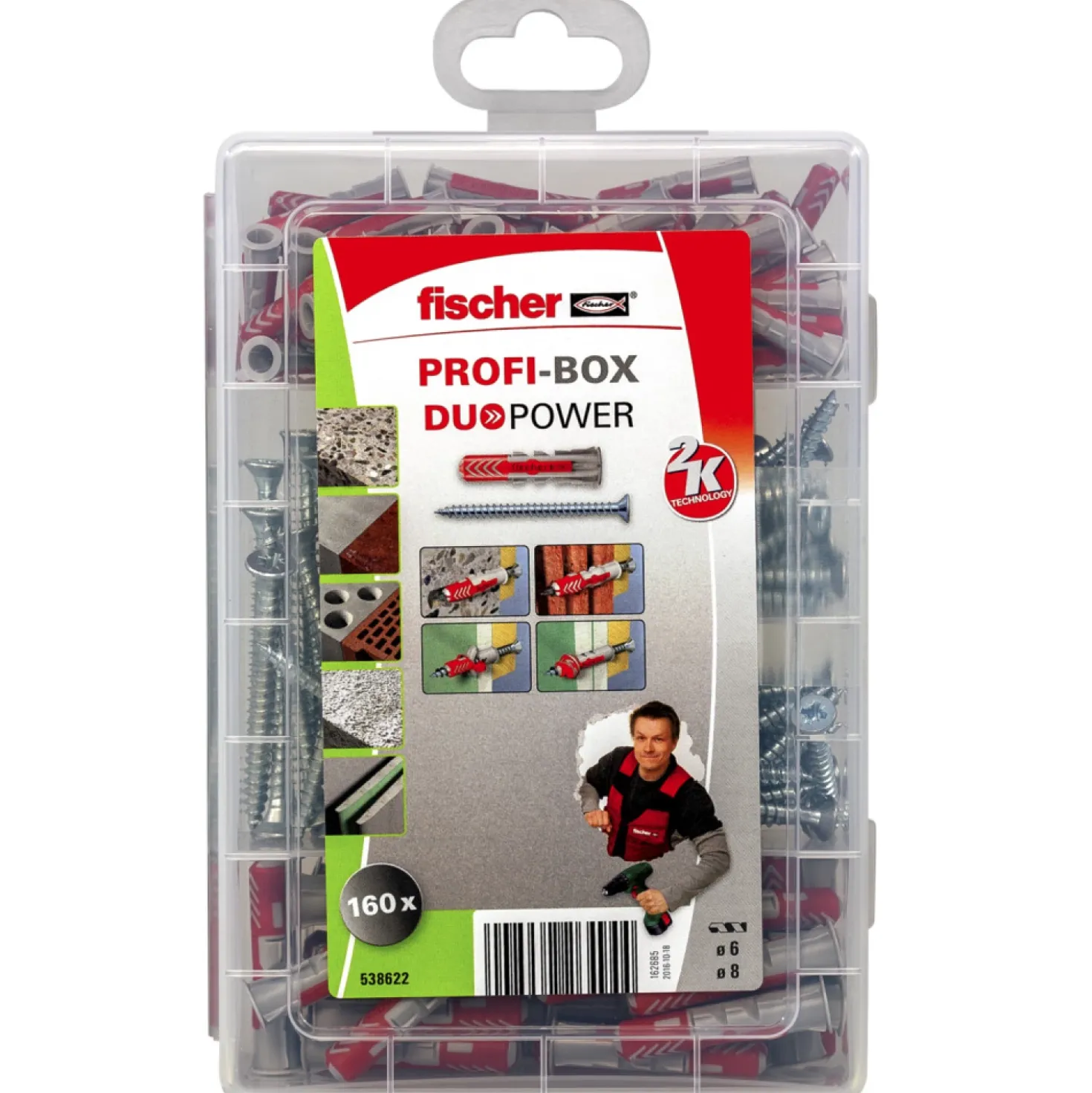 Fischer 538622 160-delige Profibox DuoPower Ø6 en Ø8 pluggenset met schroef