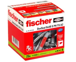Fischer 557728 DuoSeal plug met RVS A2 bolkopschroef - 8.0 x 48mm - Bolkop - Voldraad - Verzinkt (25st)