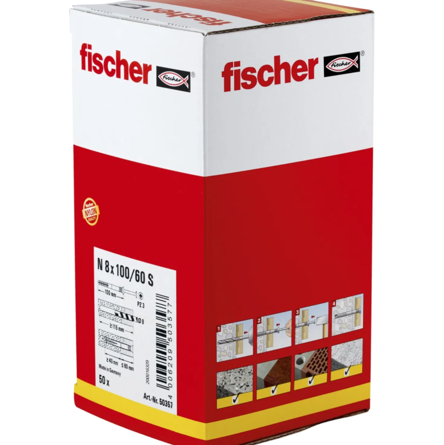 Fischer 50357 Nagelplug/slagplug NS - 8 x 100mm - PZ3 - verzonken schroef (50st)