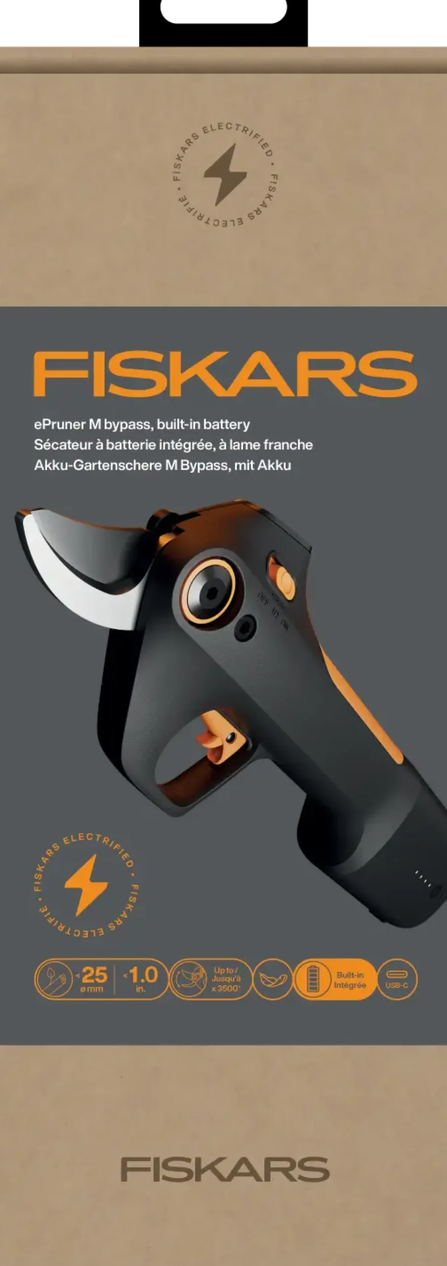 Fiskars accu snoeischaar M bypass met ingebouwde accu