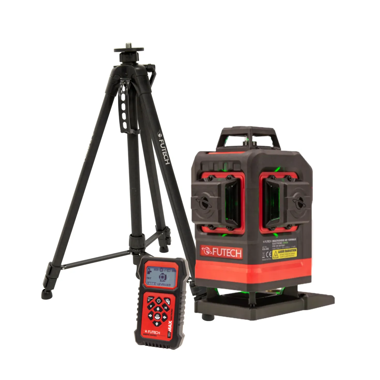 Futech Multicross 4D 18VMAX Electronic Kruislijnlaser incl. statief en afstandsbediening - groen - 4 lijnen - IP54