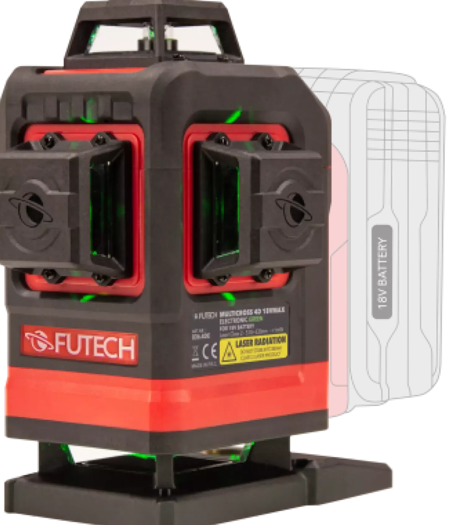 Futech Multicross 4D 18VMAX Electronic Kruislijnlaser incl. statief en afstandsbediening - groen - 4 lijnen - IP54