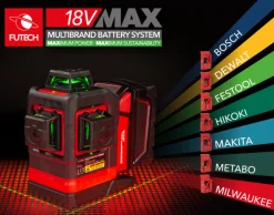 FUTECH Multicross 3D 18VMAX kruislijnlaser - groen - 70m - 3 lijnen