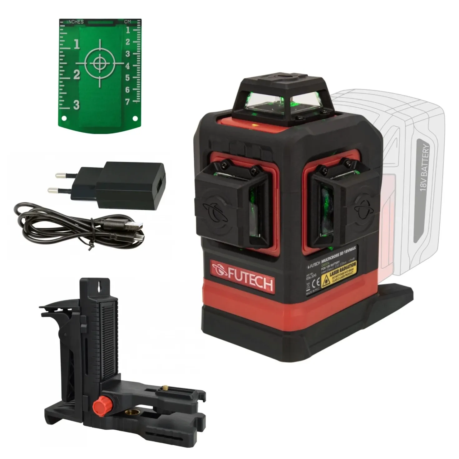 FUTECH Multicross 3D 18VMAX kruislijnlaser - groen - 70m - 3 lijnen