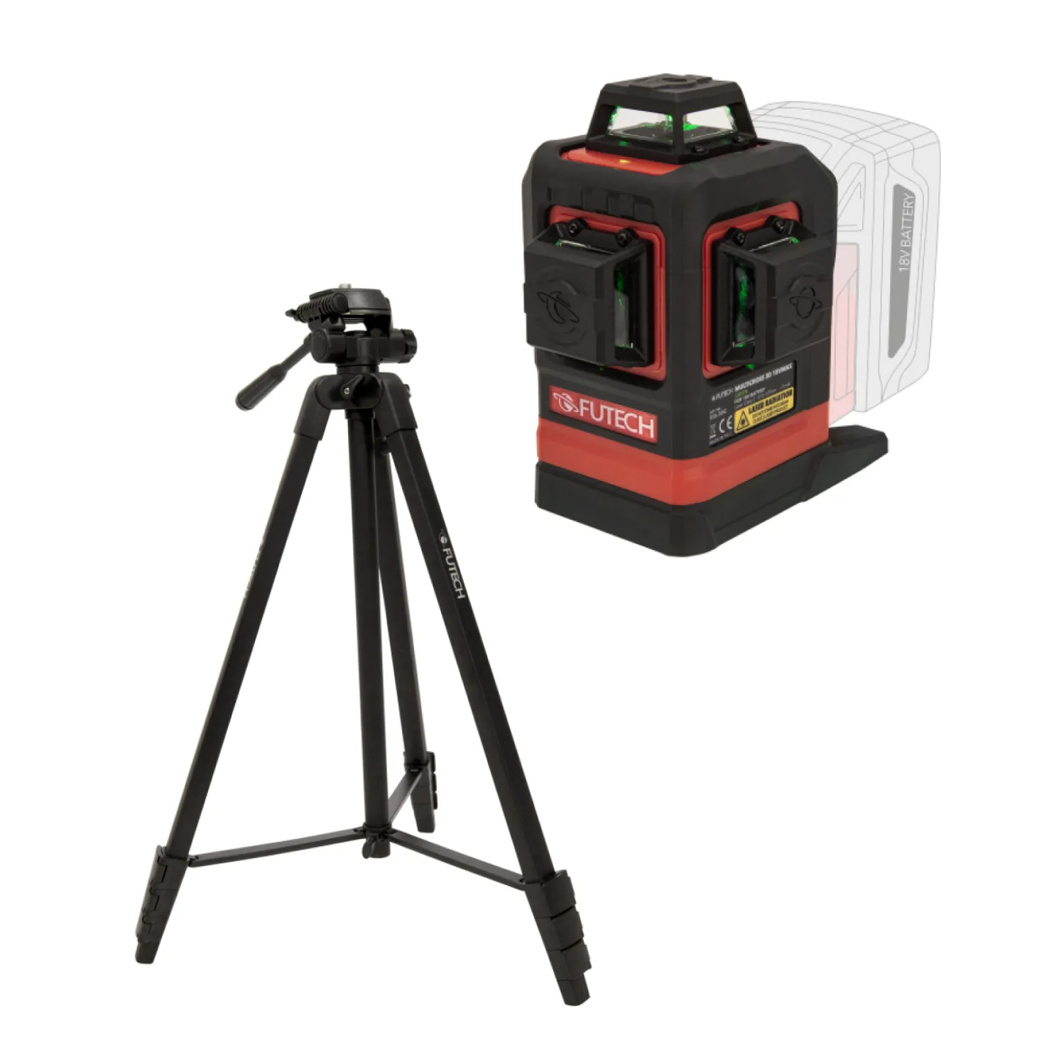 Futech Multicross 3D 18VMAX kruislijnlaser set incl. statief - groen - 70m - 3 lijnen