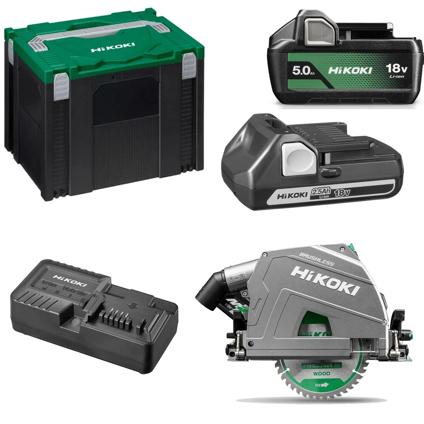 HiKOKI C3606DPAWVZ 36V (18v/36V) Li-ion accu Invalzaag set (2x 2.5/5.0Ah accu) in HSC - 165mm