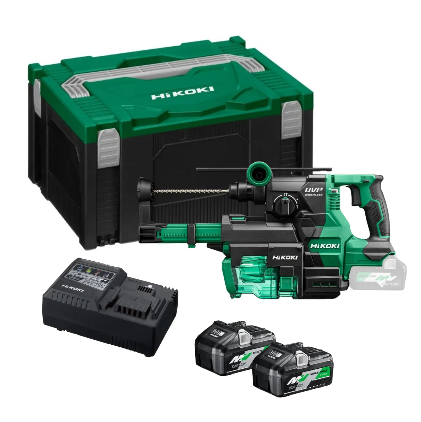 HiKOKI DH1826DAWUZ 18V Li-ion accu SDS-PLUS combihamer set (2x 5.0Ah accu) in HSC III Koffer inclusief stofafzuigunit - 3,2J