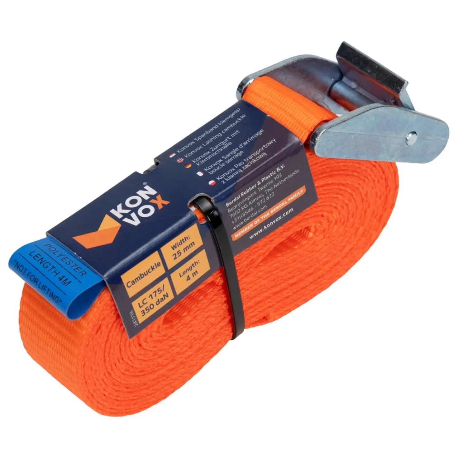 Konvox LAZE1425-0005 Spanband eindloos met klemgesp HD - 5m x 25mm - 350 daN - Oranje