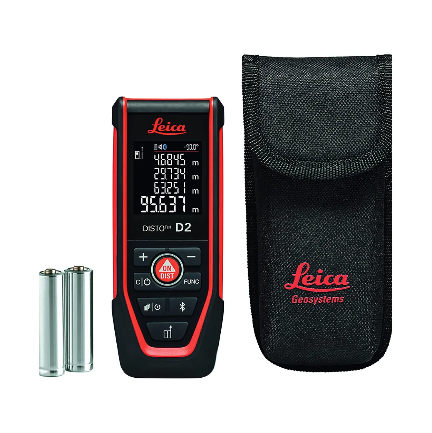 Leica D2-2 Afstandsmeter in tas - Bluetooth / NFC - rood - 150m - IP54