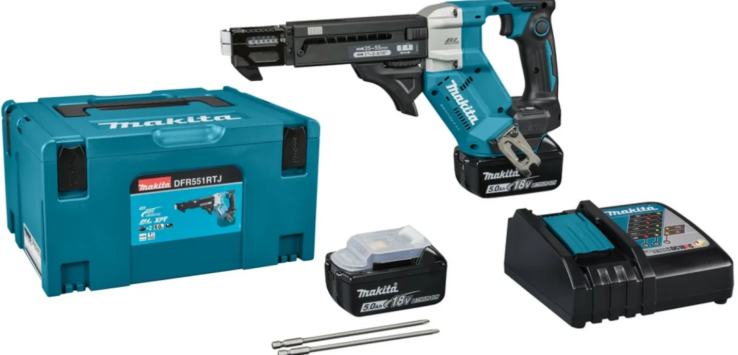 Makita DFR551RTJ 18V Li-Ion accu schroefautomaat set (2x 5,0Ah) in Mbox - 25-55mm