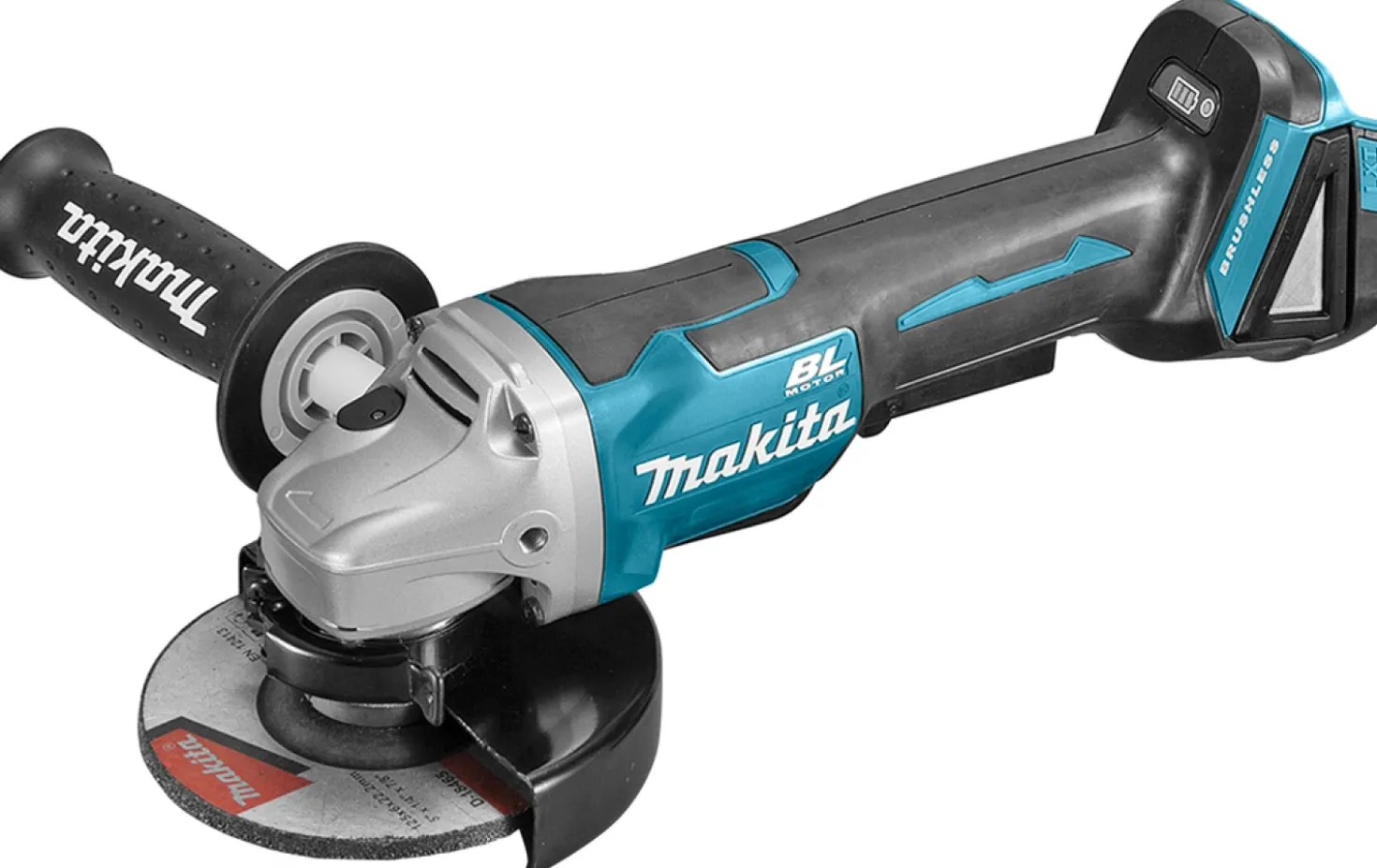 Makita DGA508RTJ 18V Li-Ion Accu haakse slijper set (2x 5.0Ah accu) in Mbox - 125mm - koolborstelloos - softstart