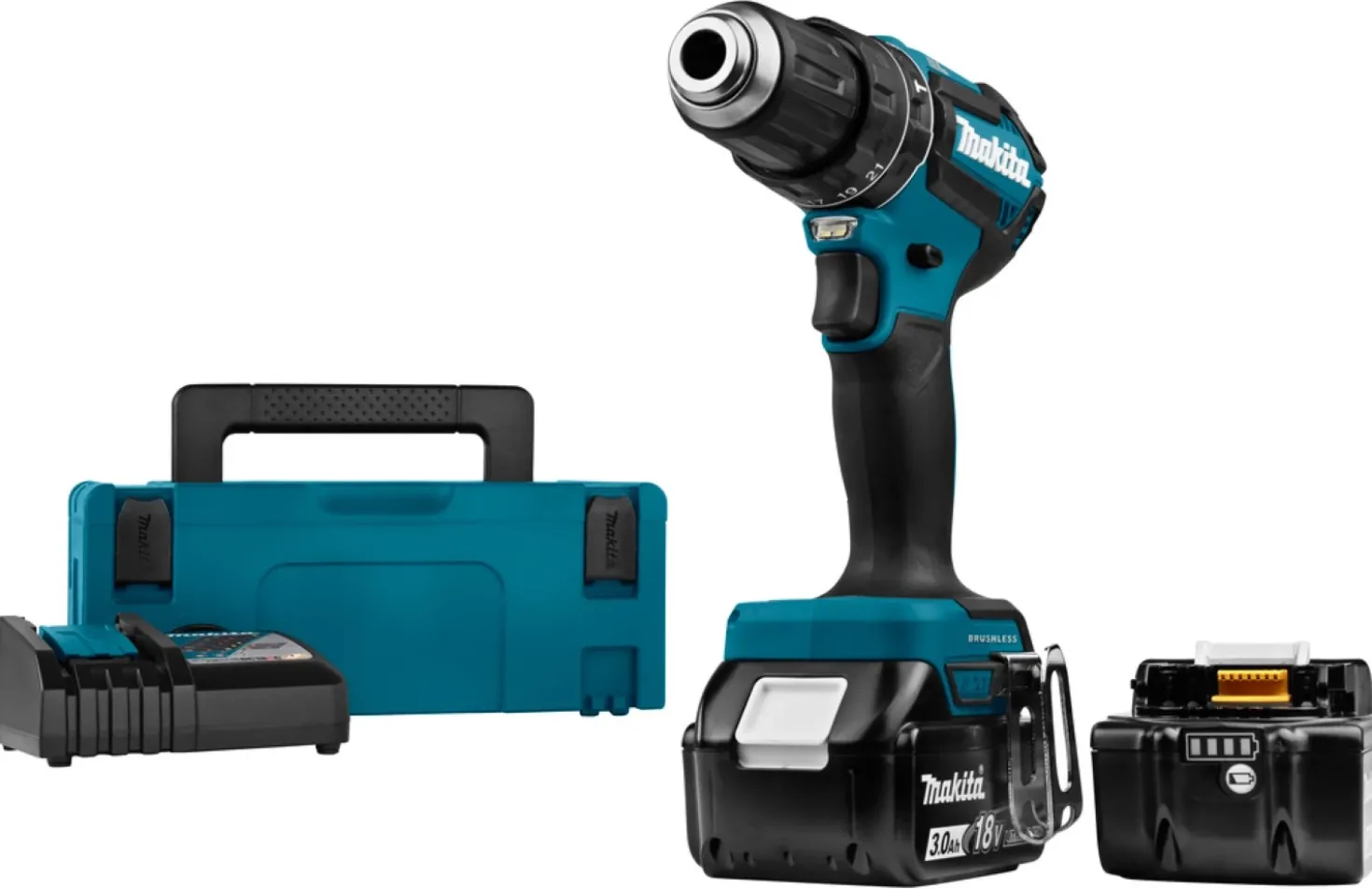 Makita DHP485RFJ 18V Li-Ion accu klopboor- /schroefmachine set (2x 3.0Ah accu) in Mbox - koolborstelloos