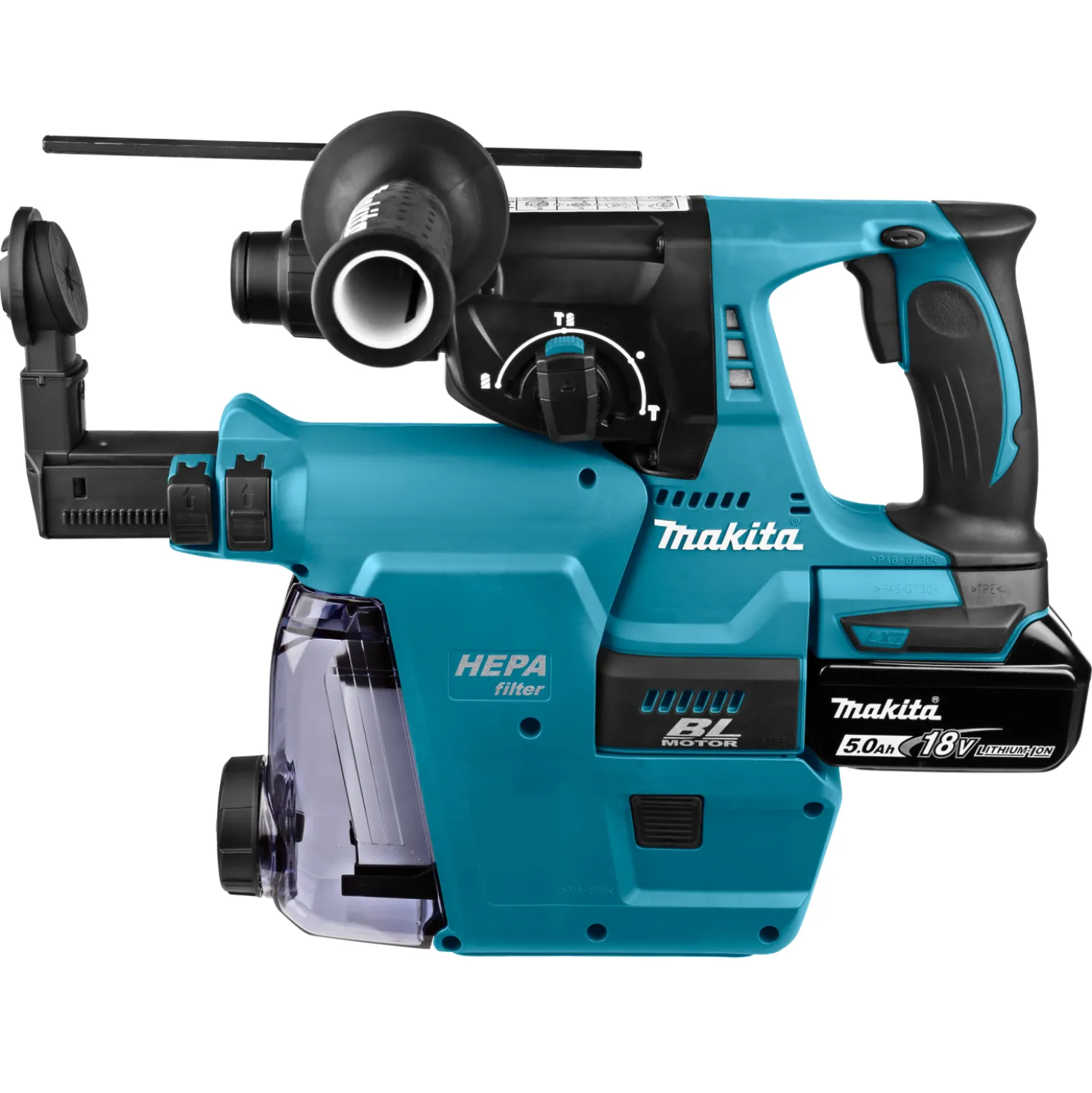Makita DHR242RTJW 18V Li-Ion SDS-Plus accu combihamer incl. stofafzuiging set (2x 5,0Ah) in Mbox - 24mm - koolborstelloos