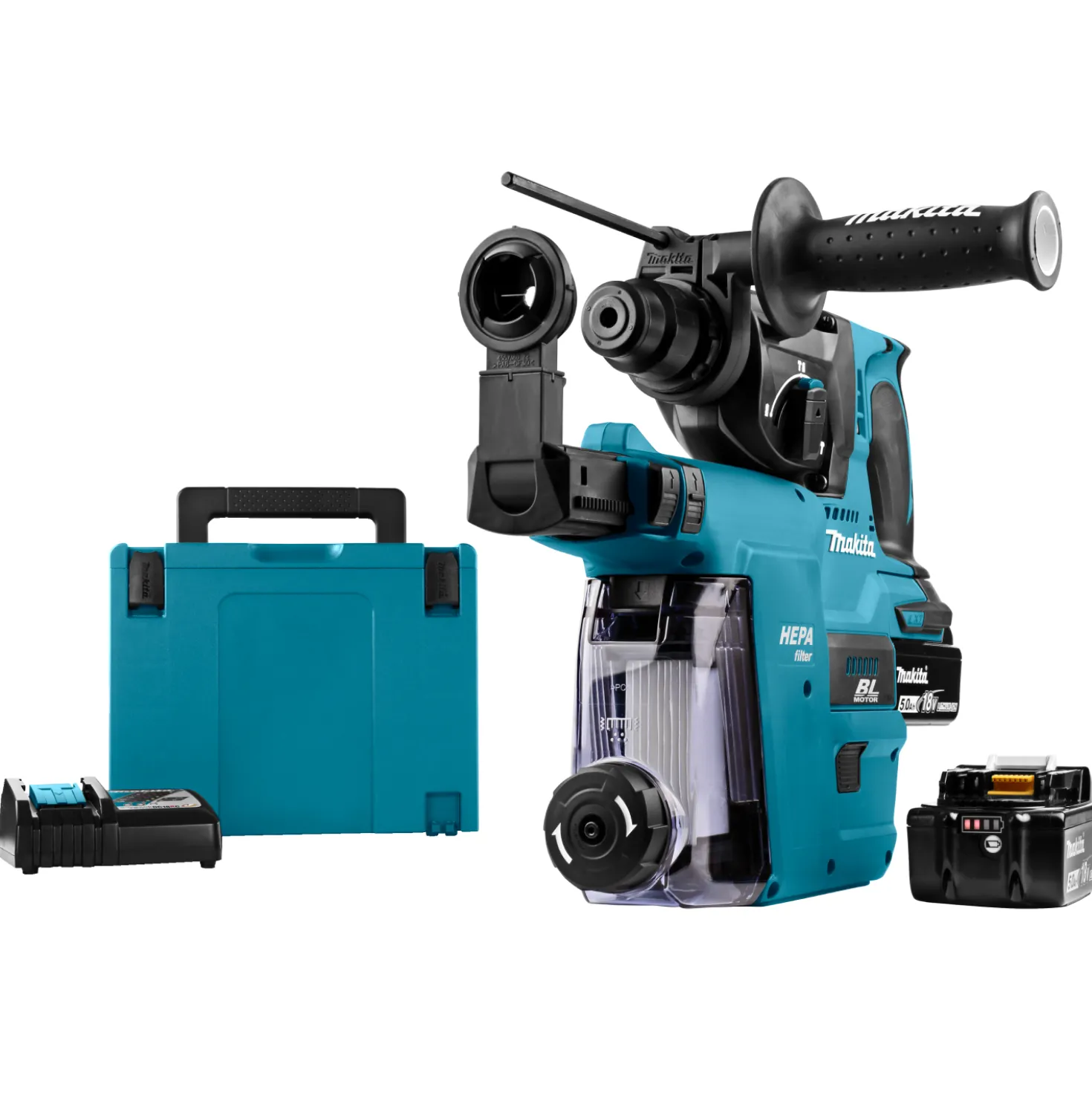 Makita DHR242RTJW 18V Li-Ion SDS-Plus accu combihamer incl. stofafzuiging set (2x 5,0Ah) in Mbox - 24mm - koolborstelloos