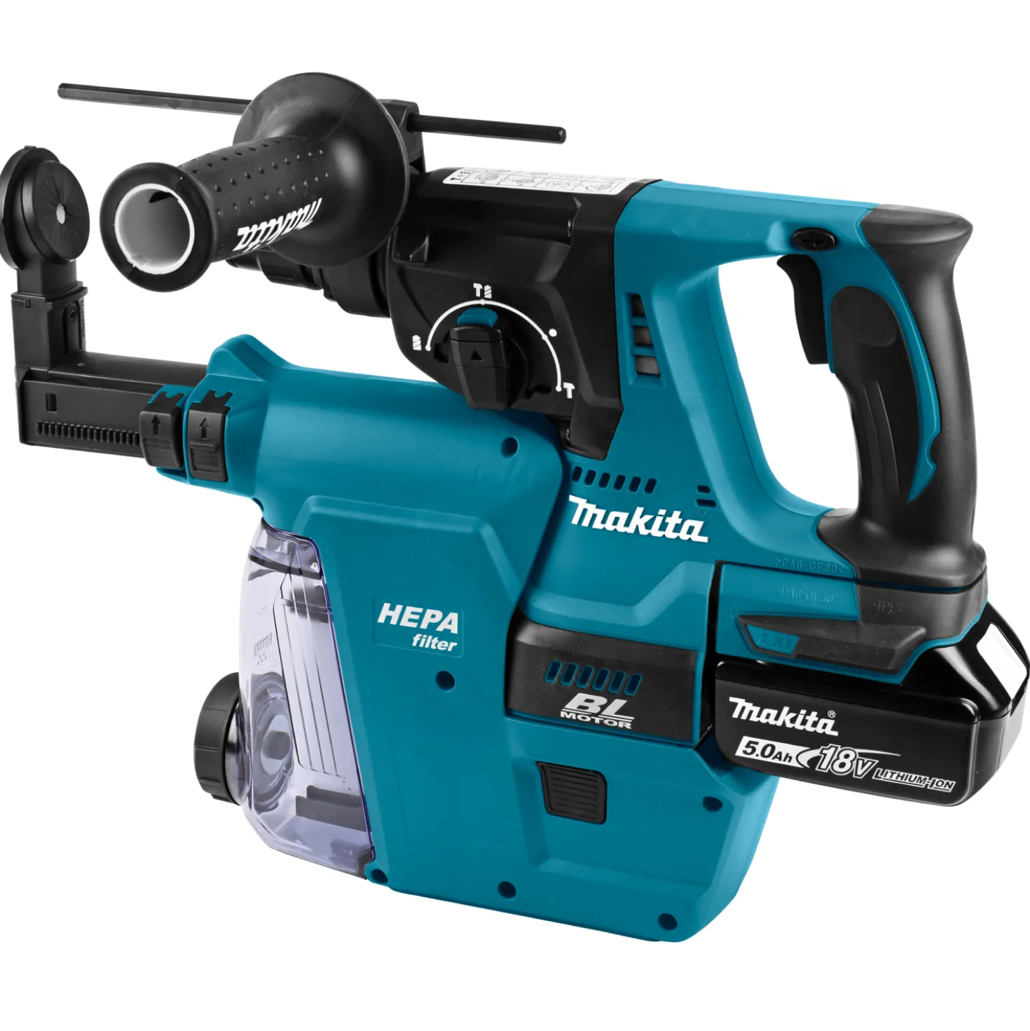 Makita DHR242RTJW 18V Li-Ion SDS-Plus accu combihamer incl. stofafzuiging set (2x 5,0Ah) in Mbox - 24mm - koolborstelloos