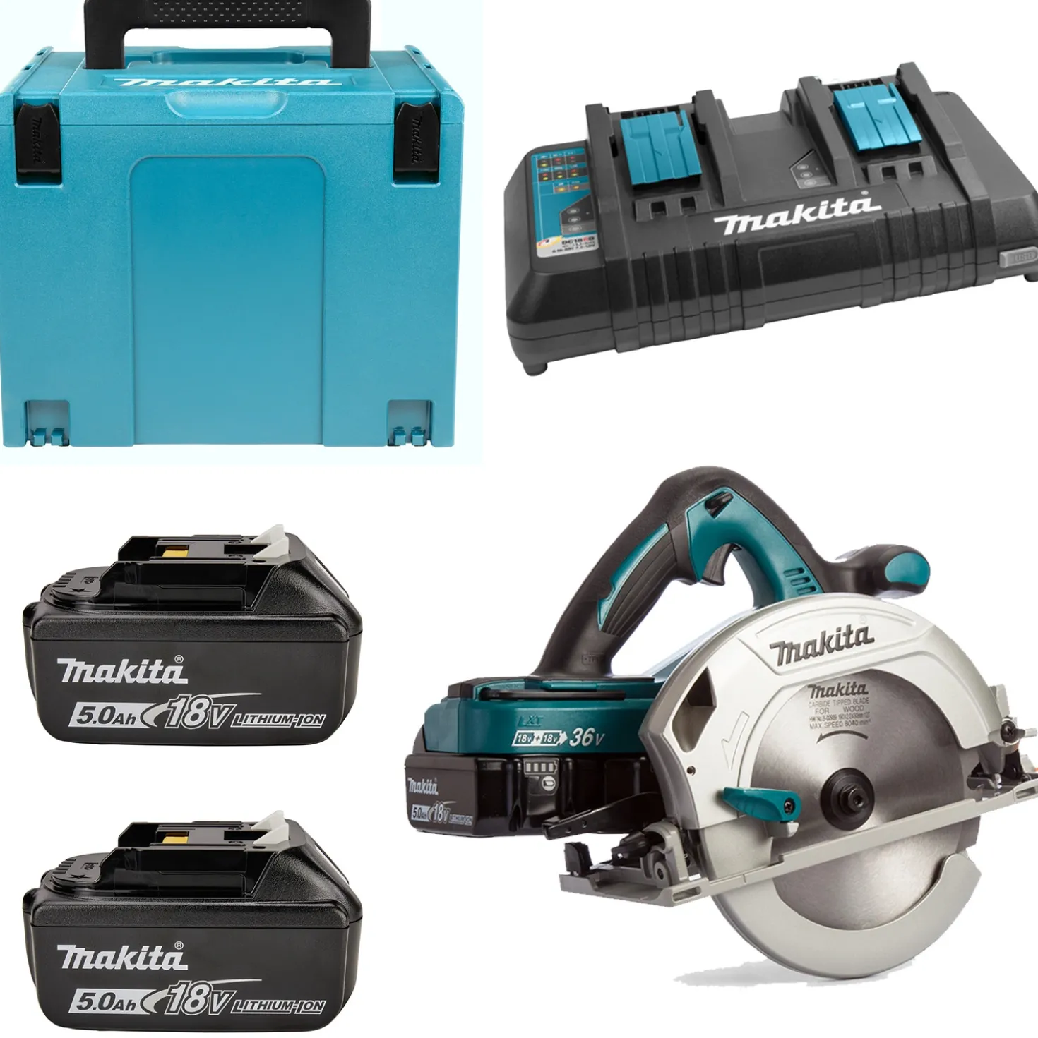 Makita DHS710RT2J 36V (2x 18V) Li-Ion Accu cirkelzaag set (2x 5.0Ah accu) in Mbox - 190mm
