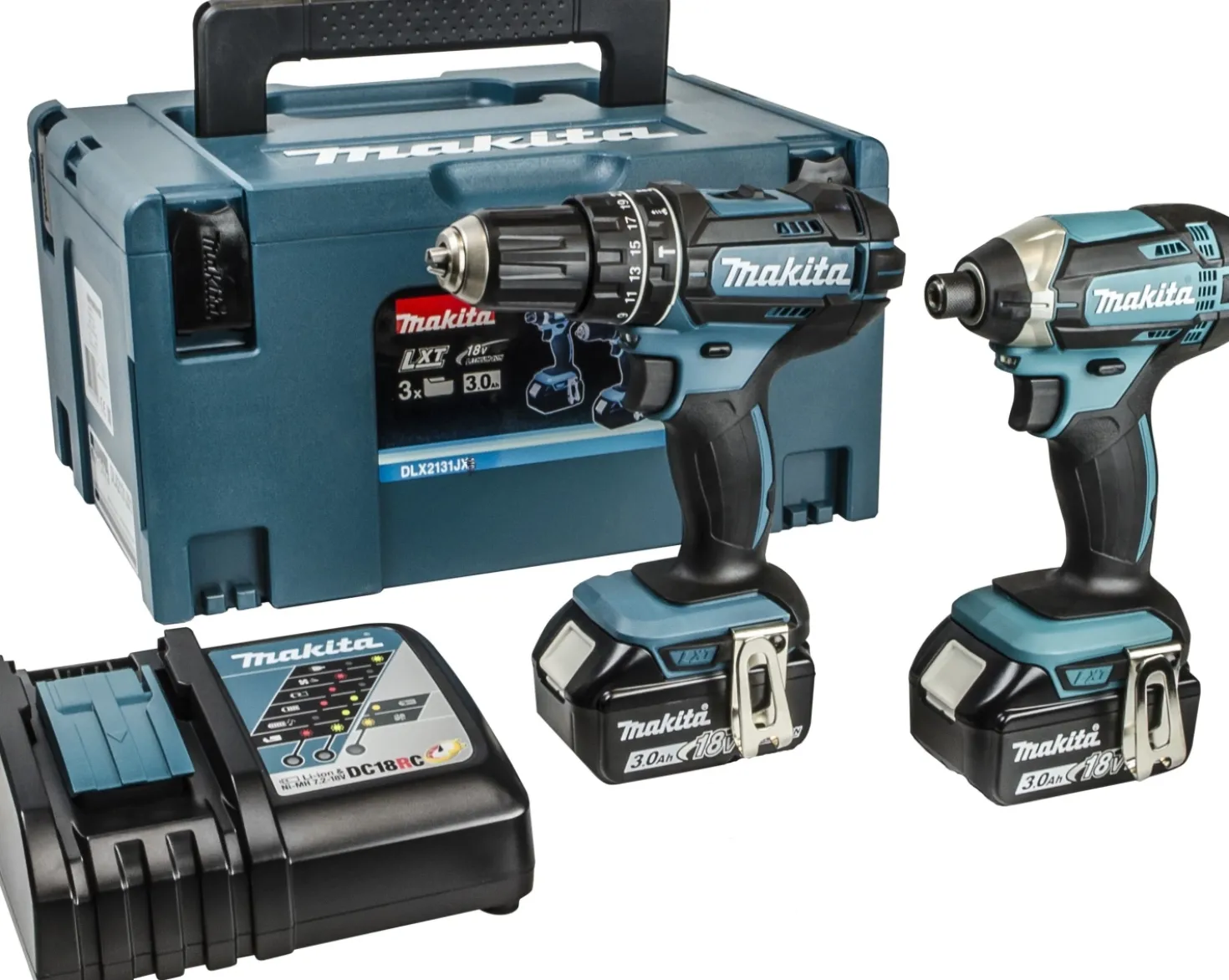 Makita DLX2131JX 18V Li-Ion accu klopboor- /schroefmachine (DHP482) & slagschroevendraaier (DTD152) combiset (2x 3.0Ah accu) in Mbox