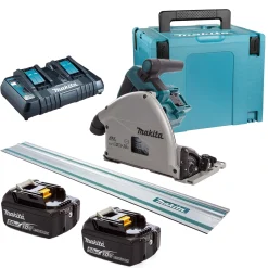Makita DSP600PT2J1 36V (2x 18V) Li-Ion accu Invalzaag set (2x 5,0Ah accu) in Mbox incl. geleiderail - 165 x 20mm - koolborstelloos
