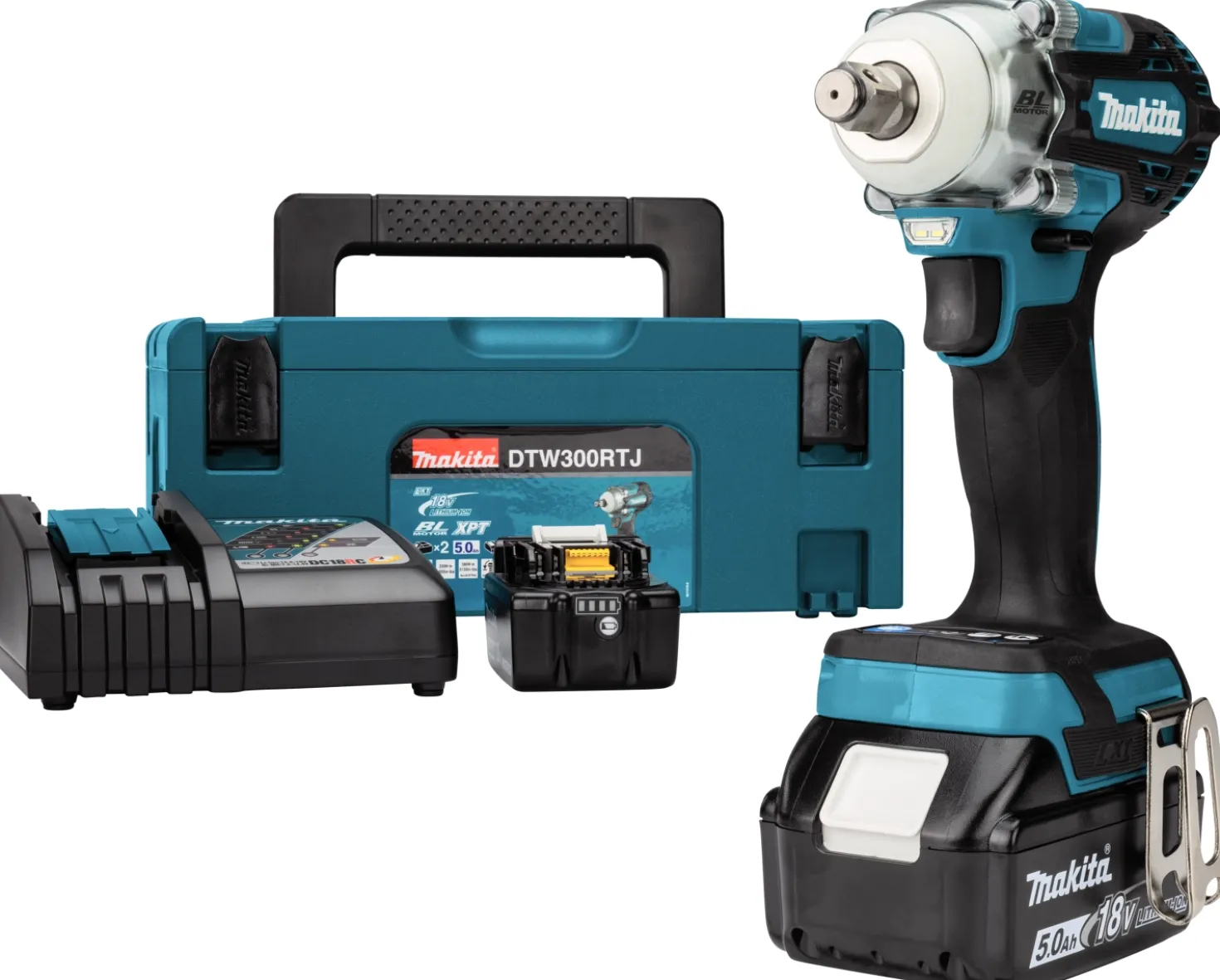 Makita DTW300RTJ 18V Li-ion Accu slagmoersleutel set (2x 5.0Ah accu) in Mbox - 330Nm - 1/2"
