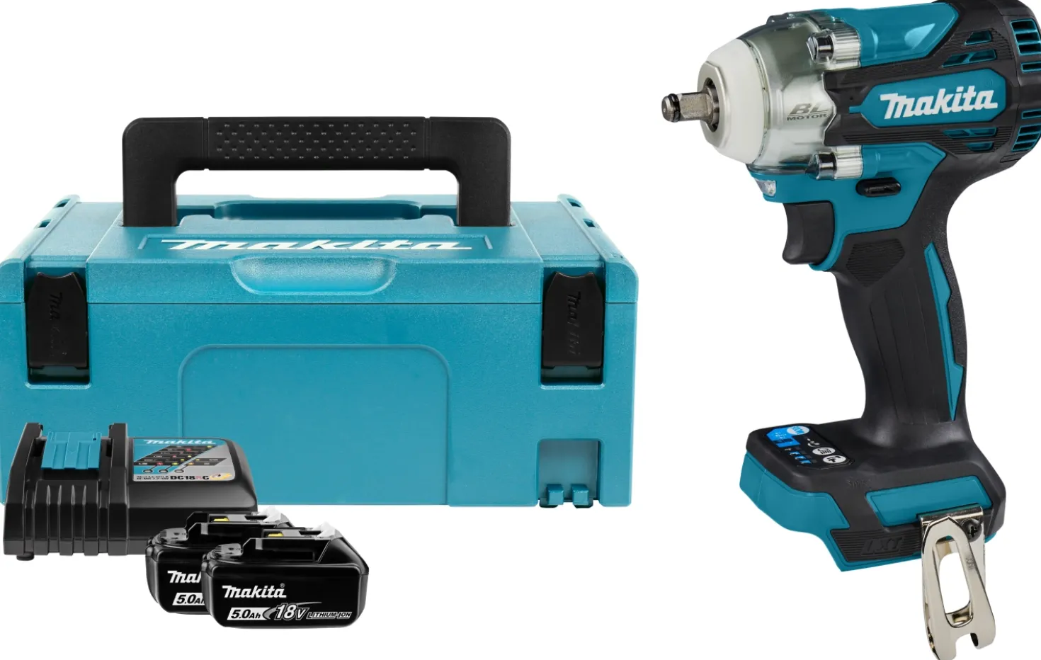 Makita DTW302RTJ 18V Li-Ion accu slagmoersleutel set (2x 5,0Ah) in Mbox - 3/8" - koolborstelloos
