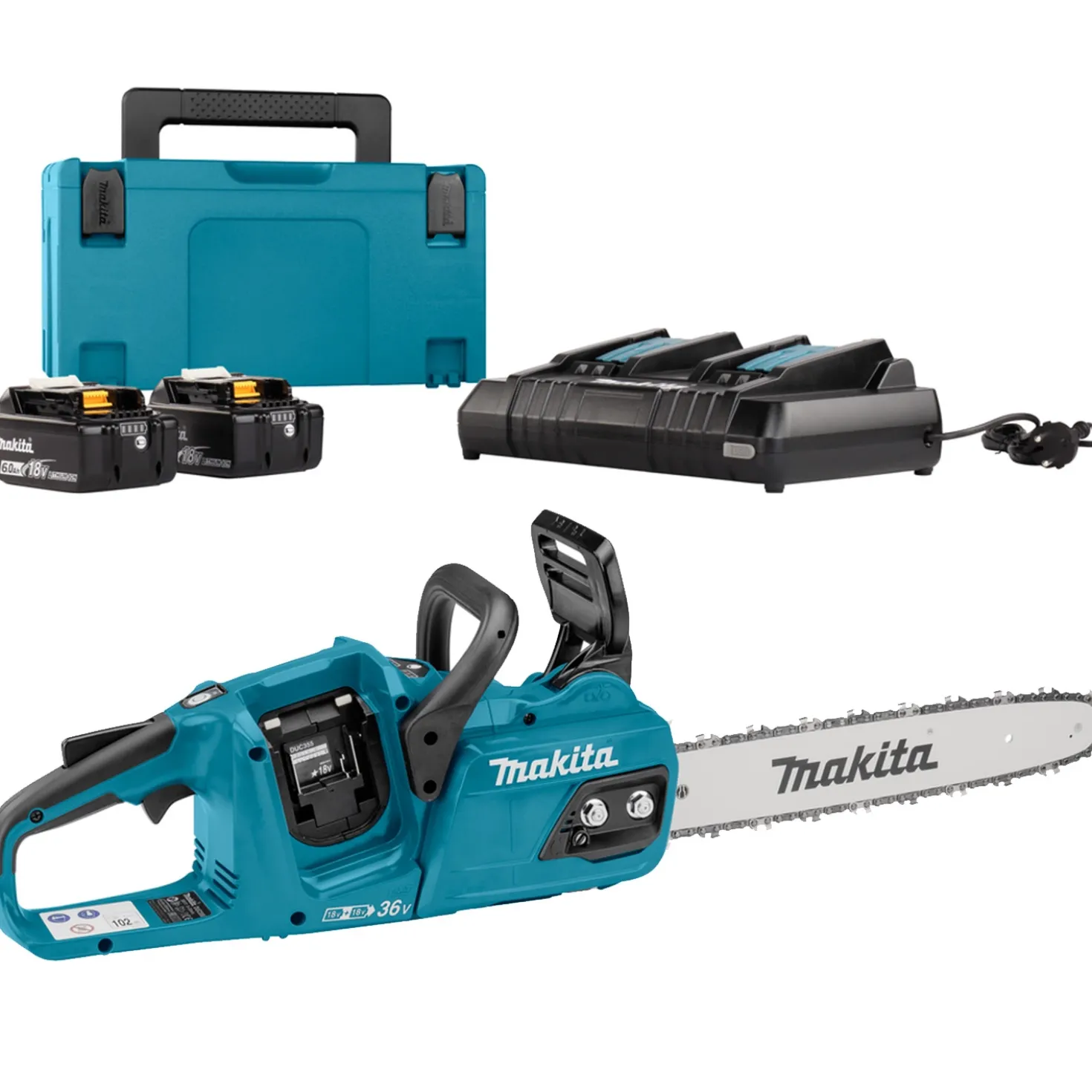 Makita DUC355PG2J LXT 2x18V Li-Ion accu kettingzaag set (2x 6.0Ah) in Mbox - 35cm