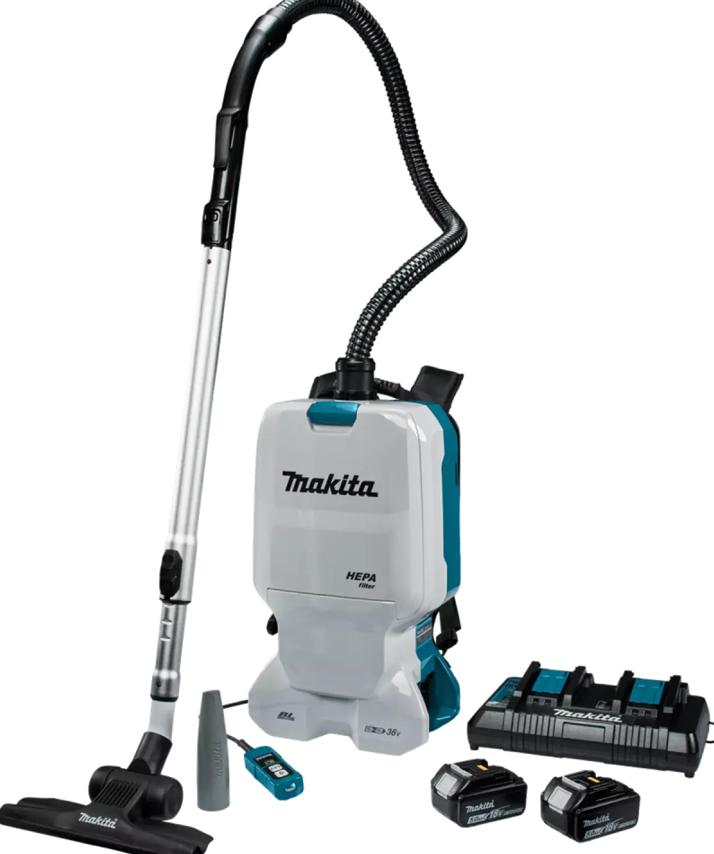 Makita DVC660PT2 2x18 V Rugstofzuiger voor schoonmaak Body (2x 5.0Ah accu en duolader) - 6L - Koolborstelloos