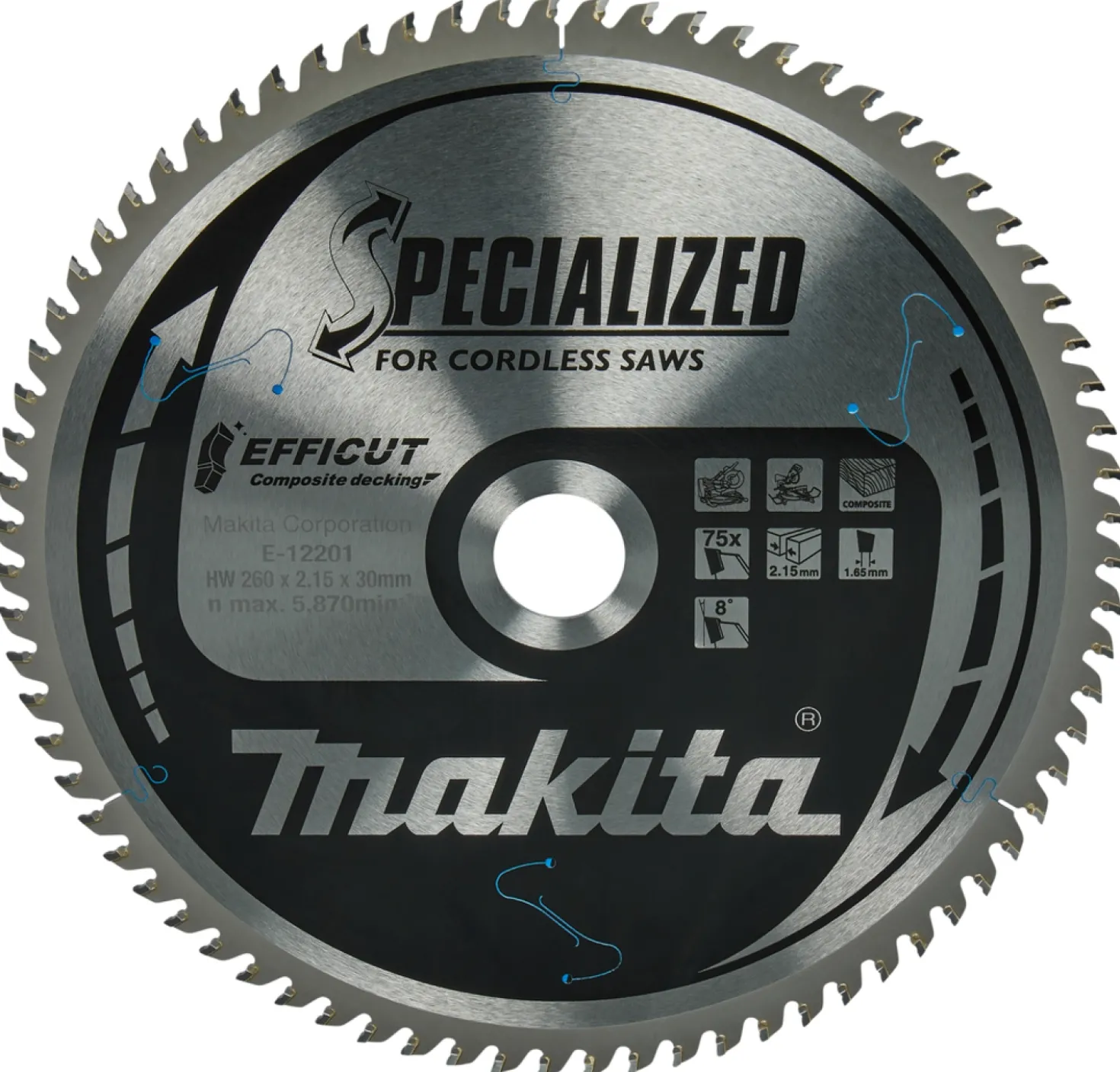 Makita E-12273 Efficut afkortzaagblad voor WPC - 260 x 30 x 75T