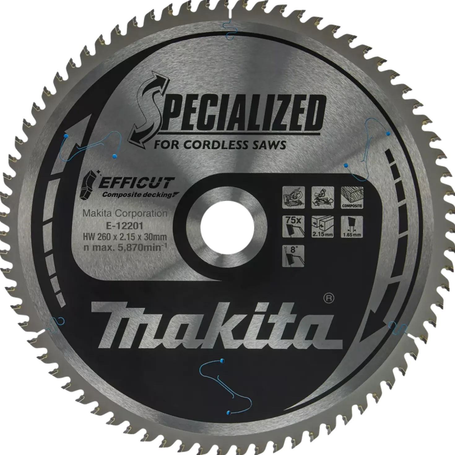 Makita E-12273 Efficut afkortzaagblad voor WPC - 260 x 30 x 75T