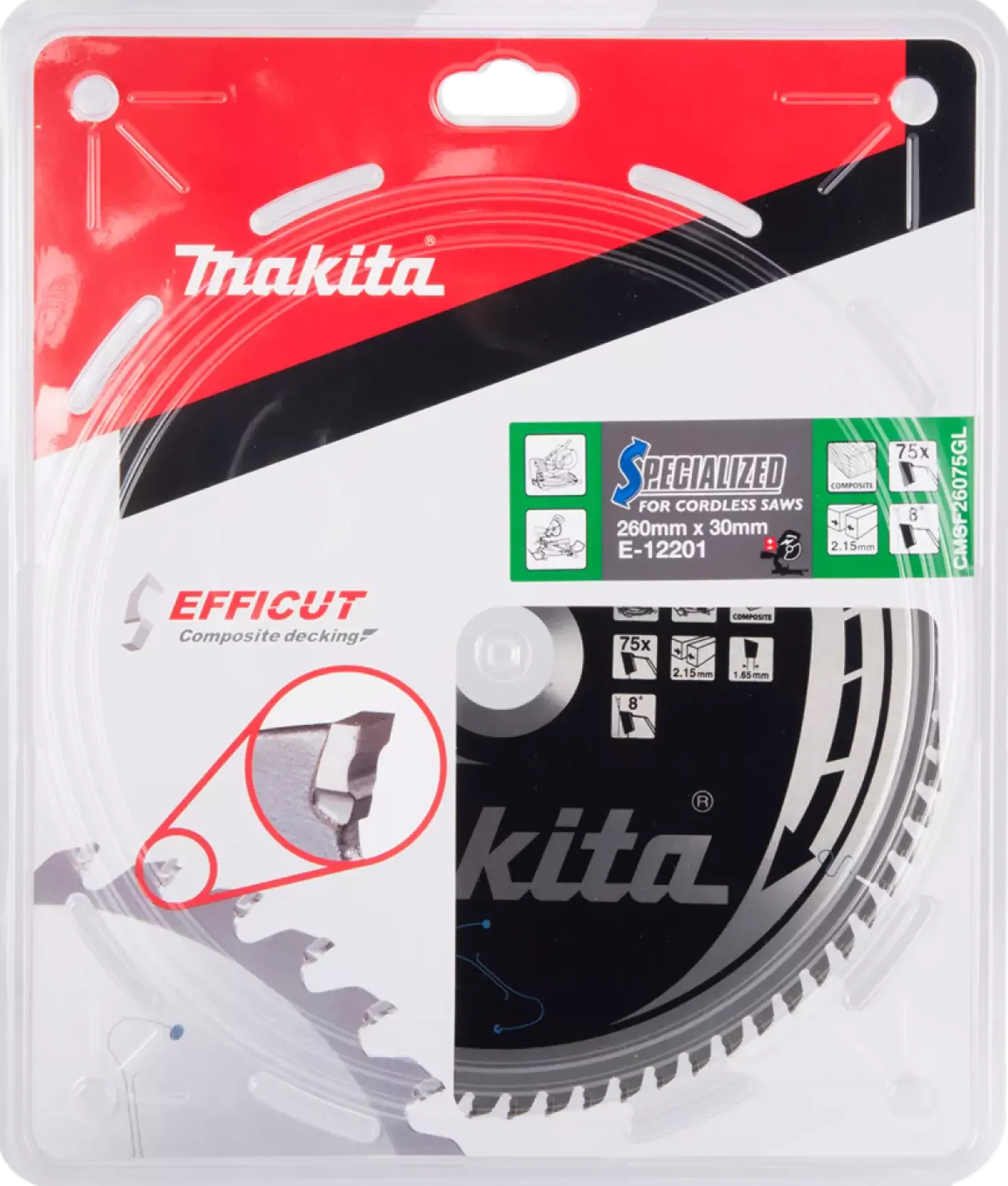 Makita E-12273 Efficut afkortzaagblad voor WPC - 260 x 30 x 75T