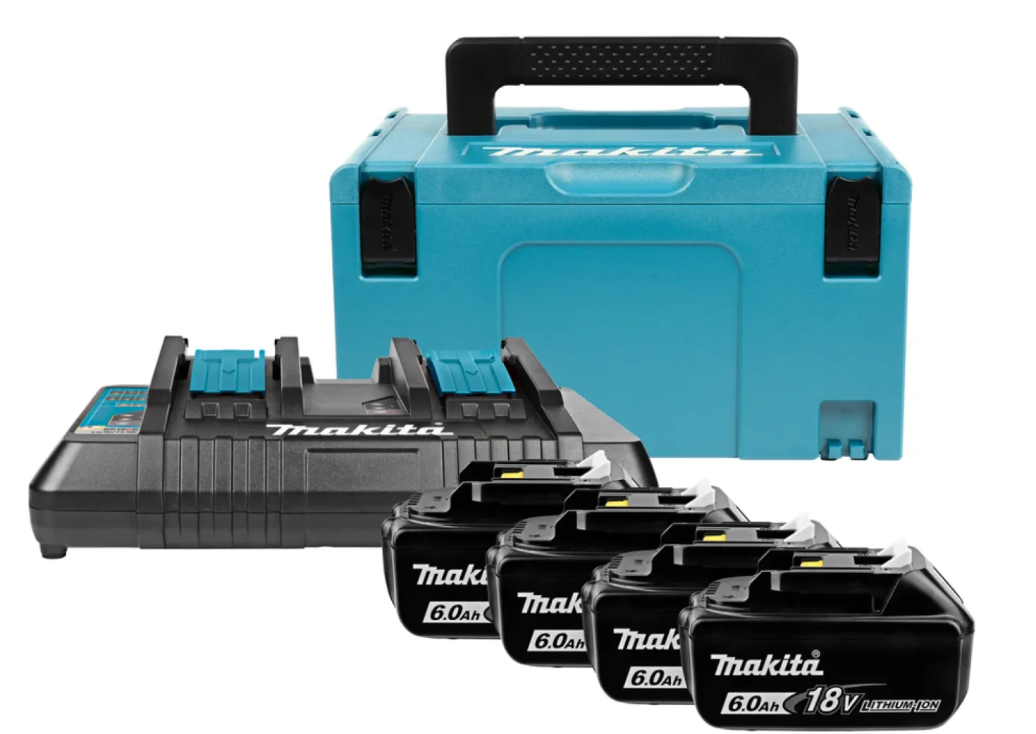 Makita 198091-4 18V Li-Ion accu starterset (4x 6,0Ah) + duolader in Mbox