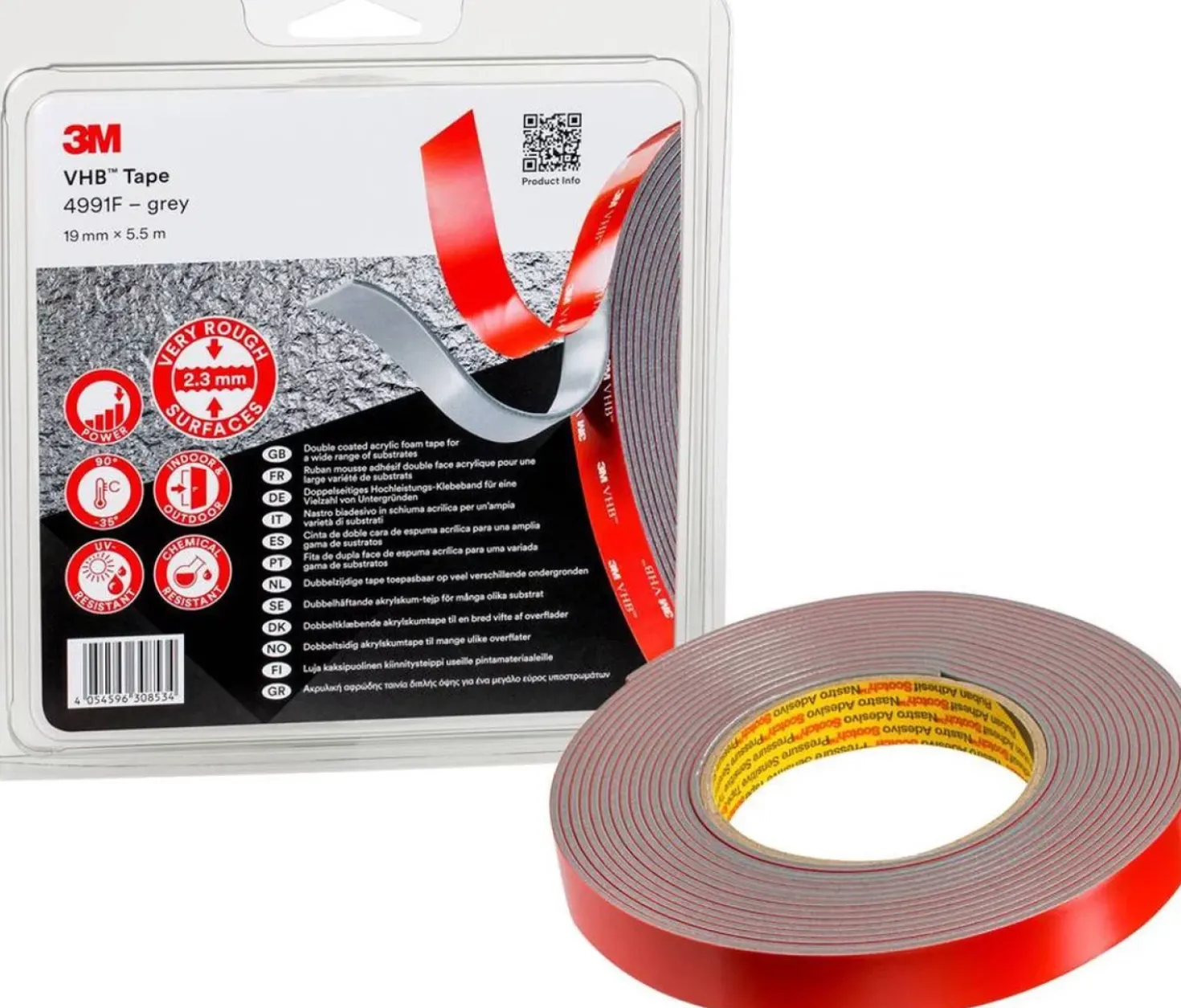 3M 4991F VHB tape Grijs - 19mm x 5.5 m x 2.3mm