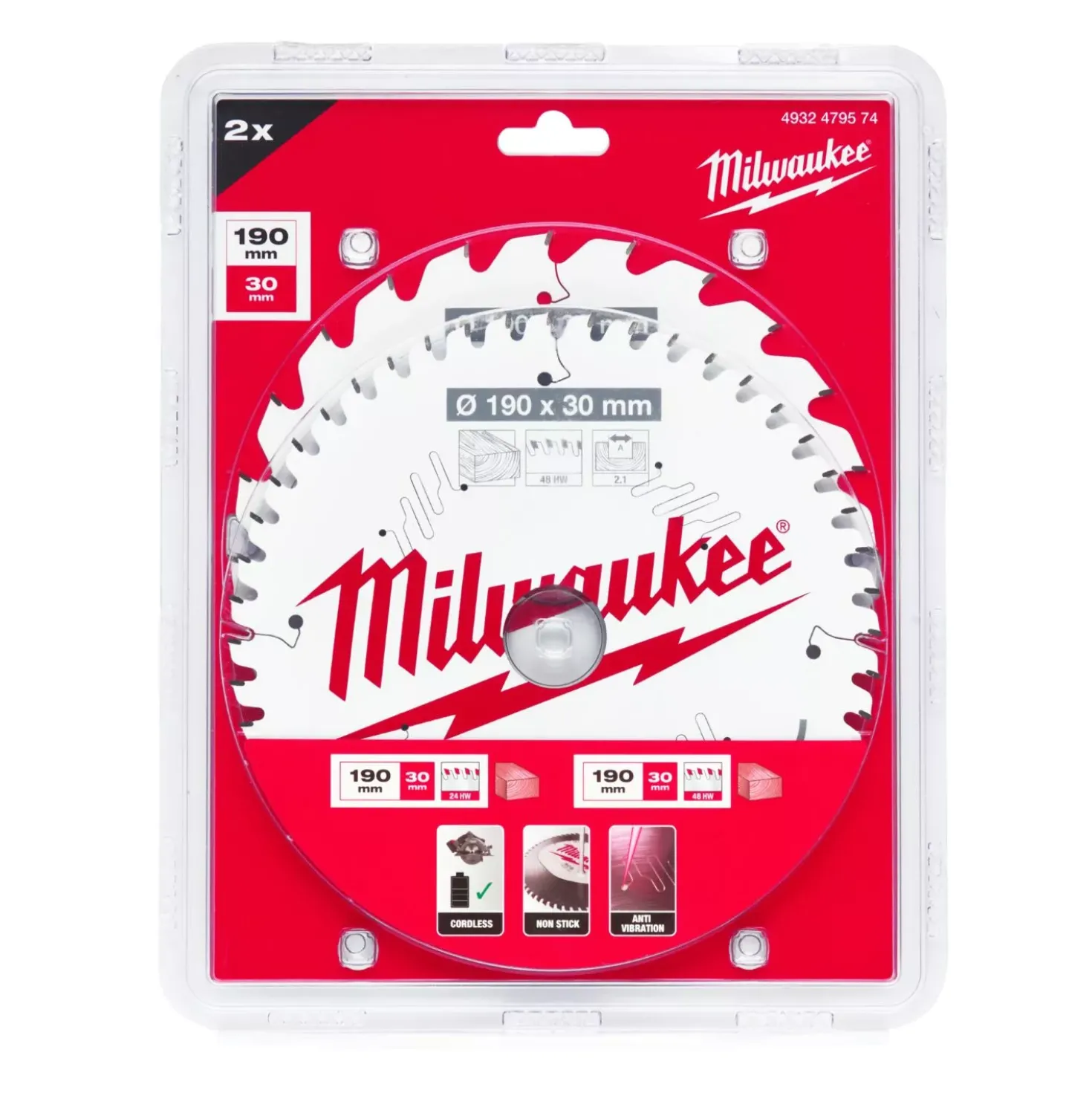 Milwaukee 4932479574 Cirkelzaagblad - 190 x 30mm - hout - duopack